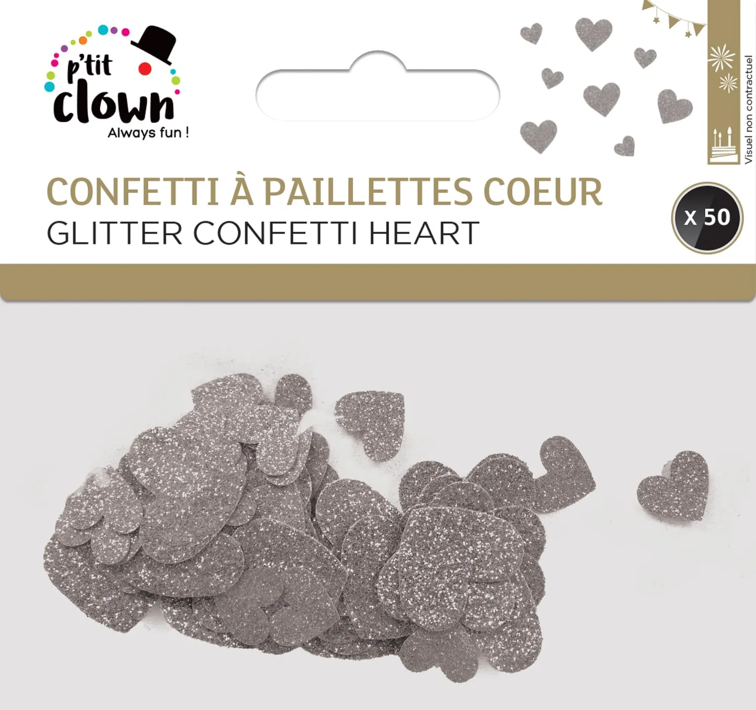 P'tit Clown re22725 coriandoli cuore argento 50 pezzi glitter