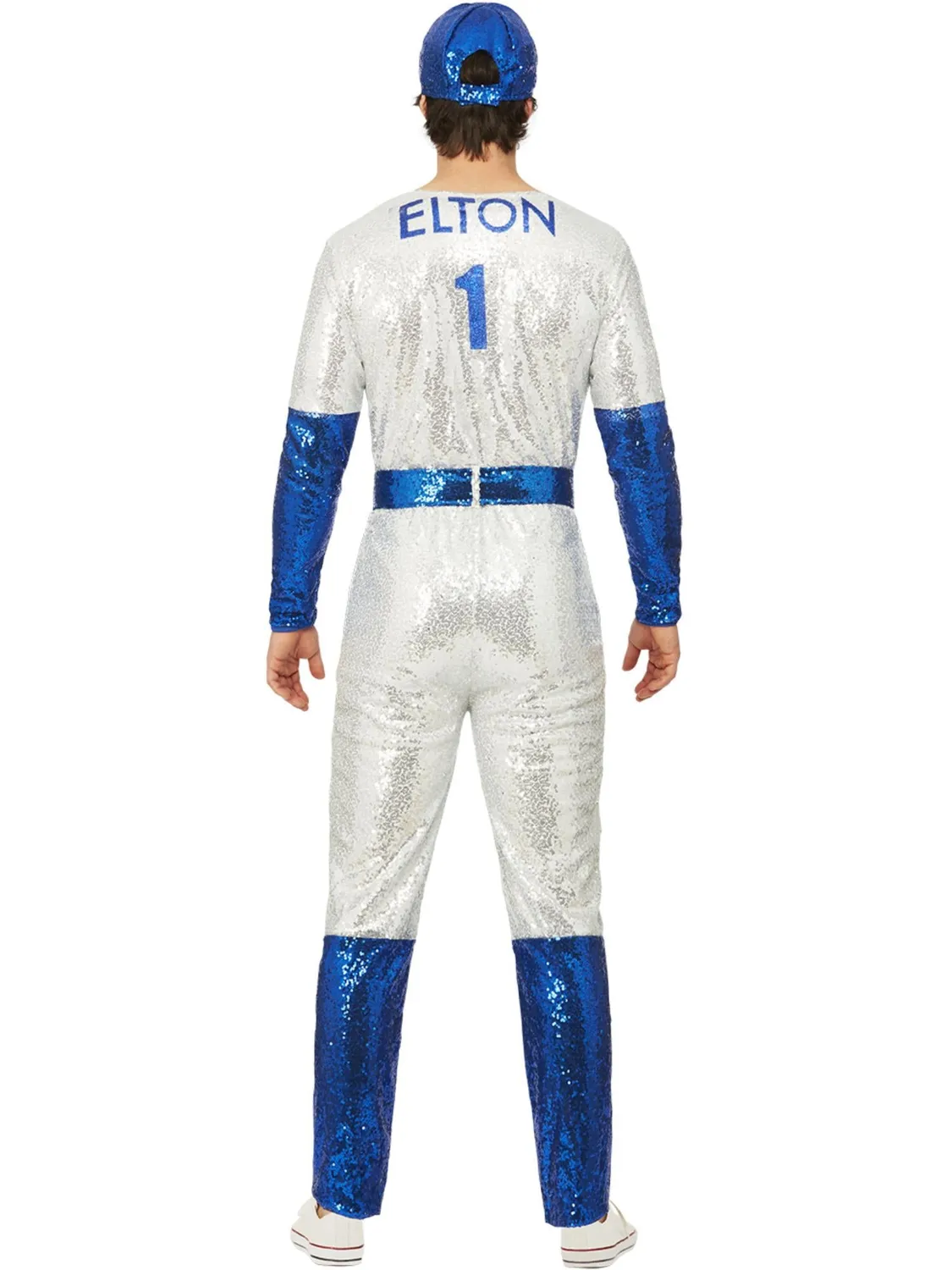 Smiffys Elton John tuta paillettes argento blu con cappello