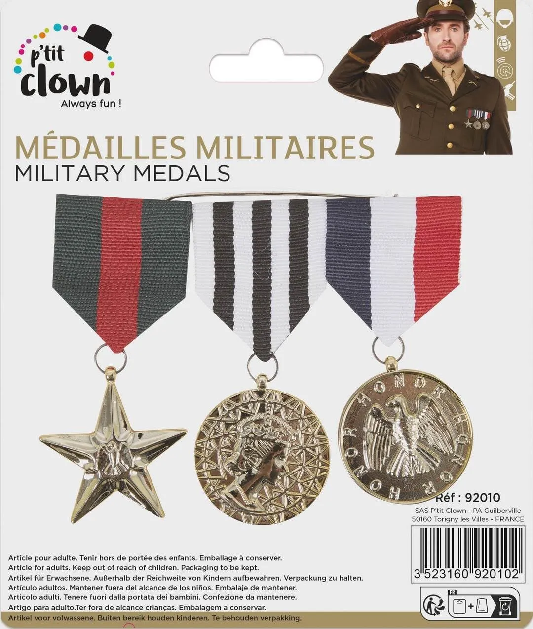 P'tit Clown 92010 medaglie militari set da 3 adulto