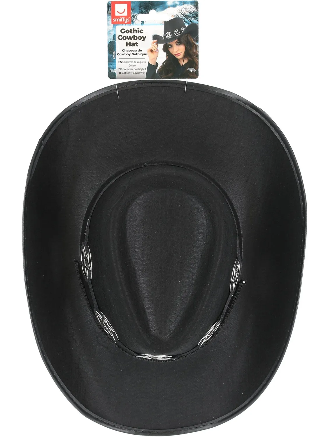 Smiffys Gothic Cowboy cappello adulto nero con pentacolo