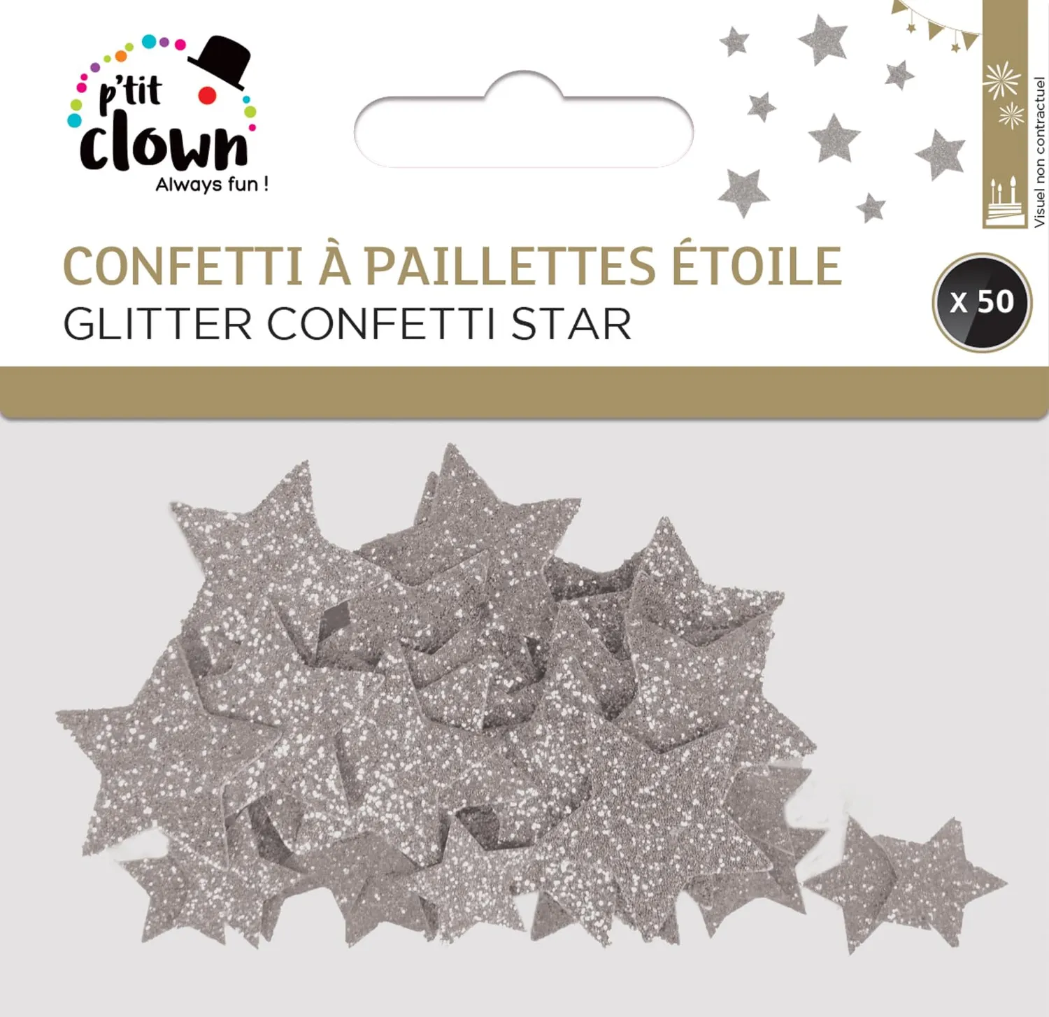 P'tit Clown re22726 coriandoli stella argento 50 pezzi glitter