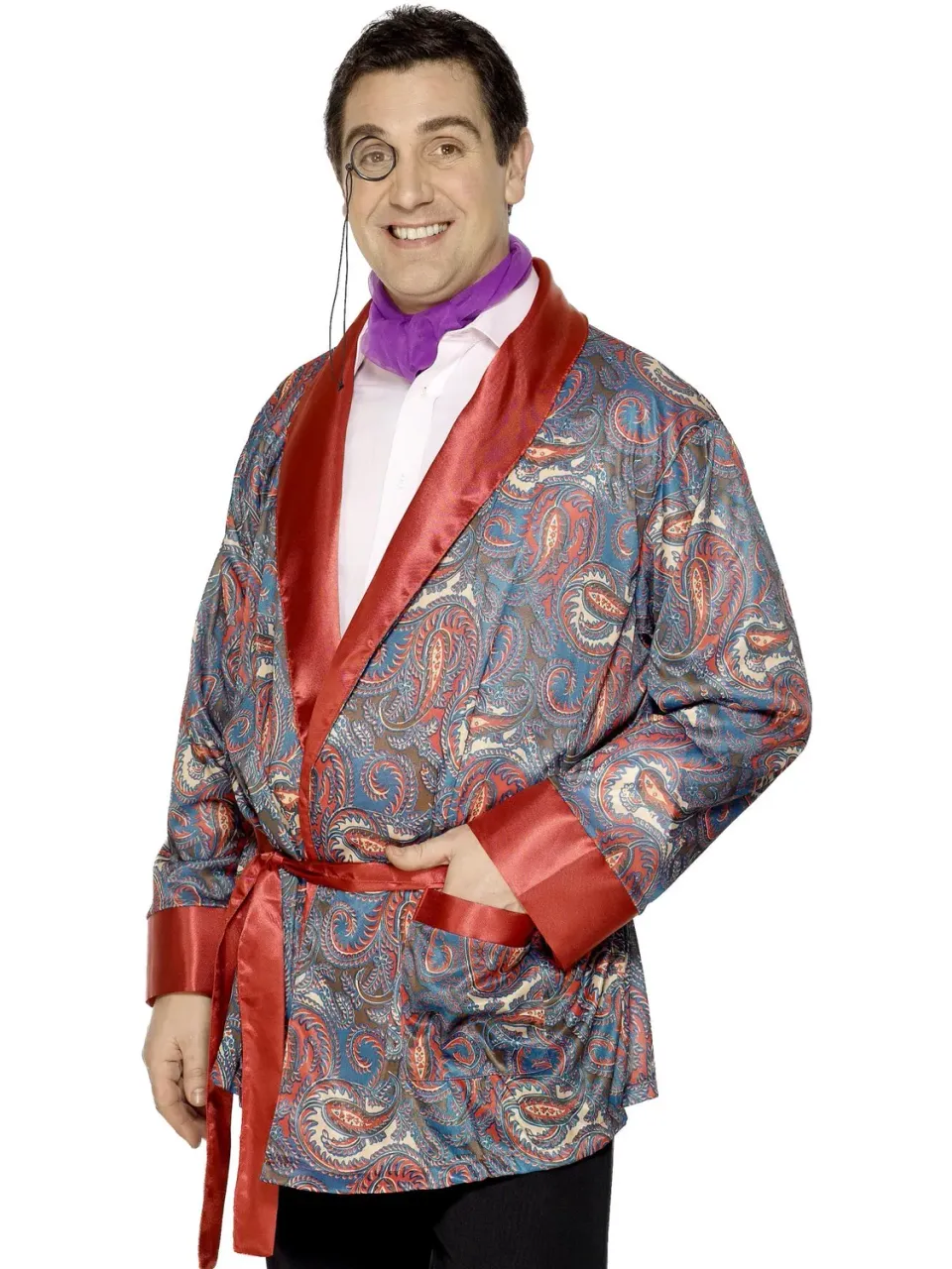 Smiffys Smoking Jacket giacca uomo blu paisley elegante