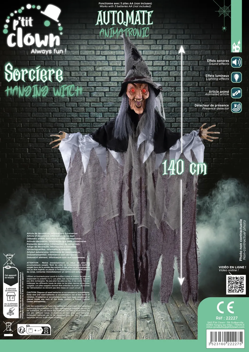 P'tit Clown 22227 strega animatronic da appendere 140 cm sonora
