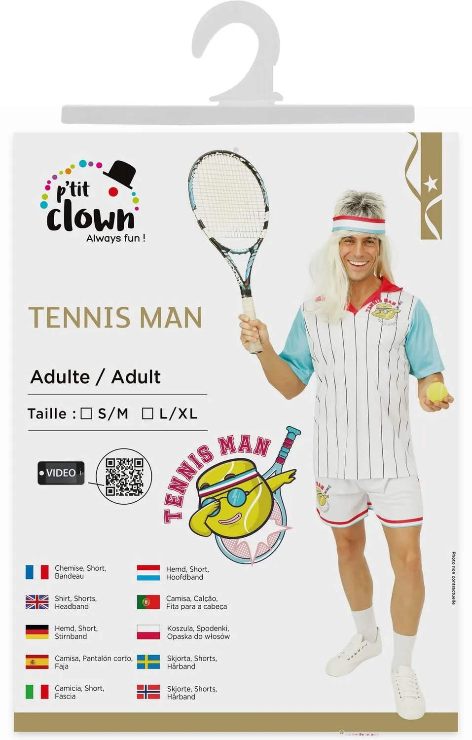 P'tit Clown Costume Giocatore Tennis Adulto L-XL Poliestere
