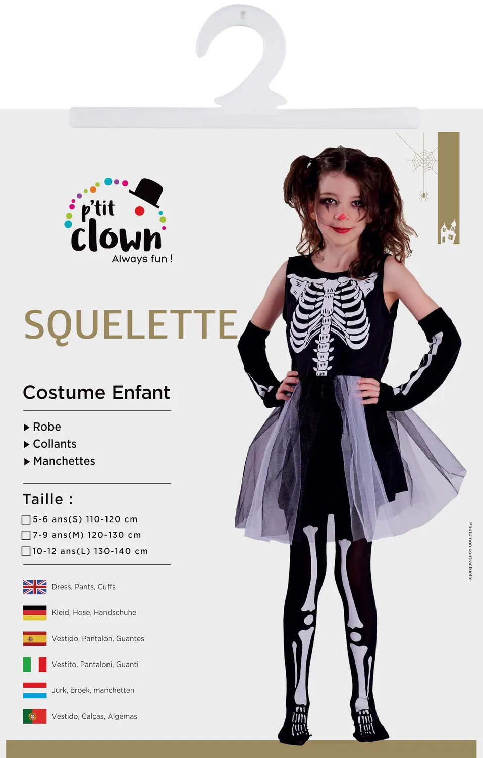 P'tit Clown Scheletro Costume Bambina S Halloween