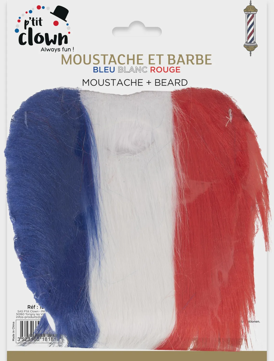 P'tit Clown 18181 Barba Baffi Tricolore Francia Adulto