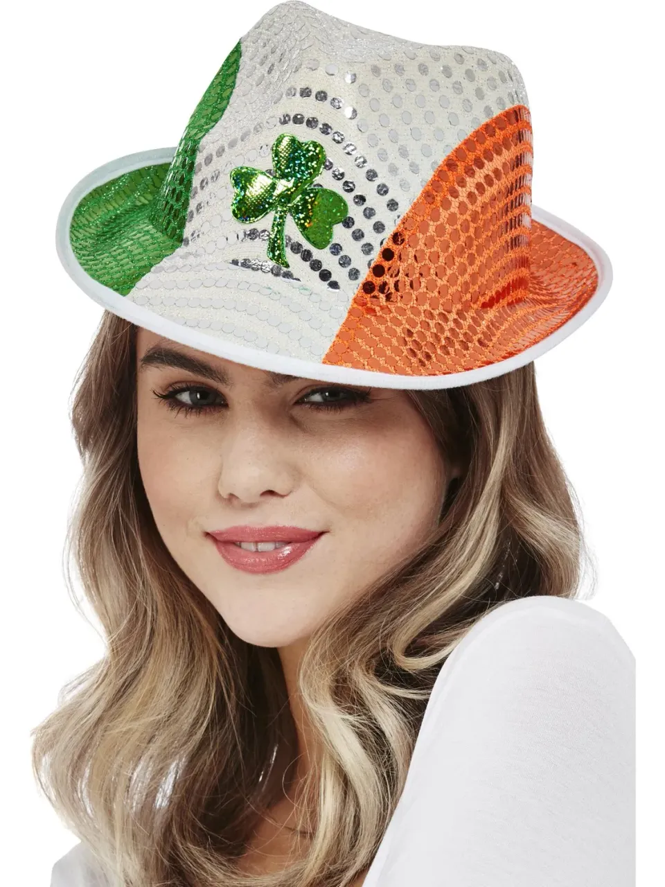 Smiffys Paddy's Day cappello trilby paillettes bandiera Irlanda