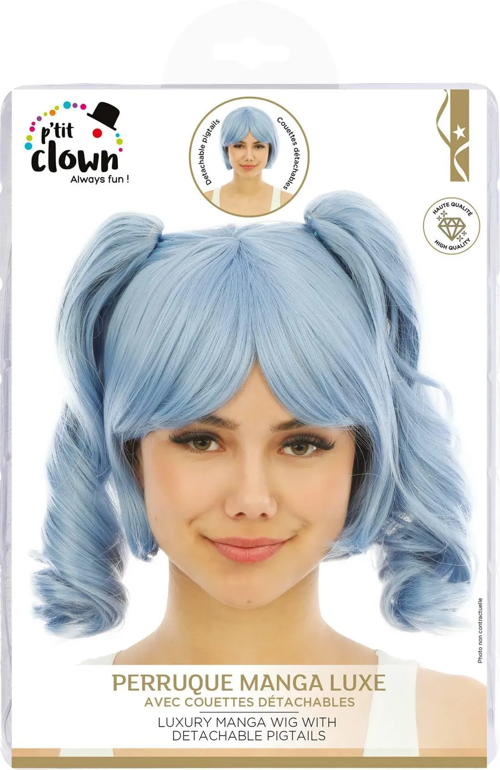 P'tit Clown Manga parrucca azzurra codini staccabili