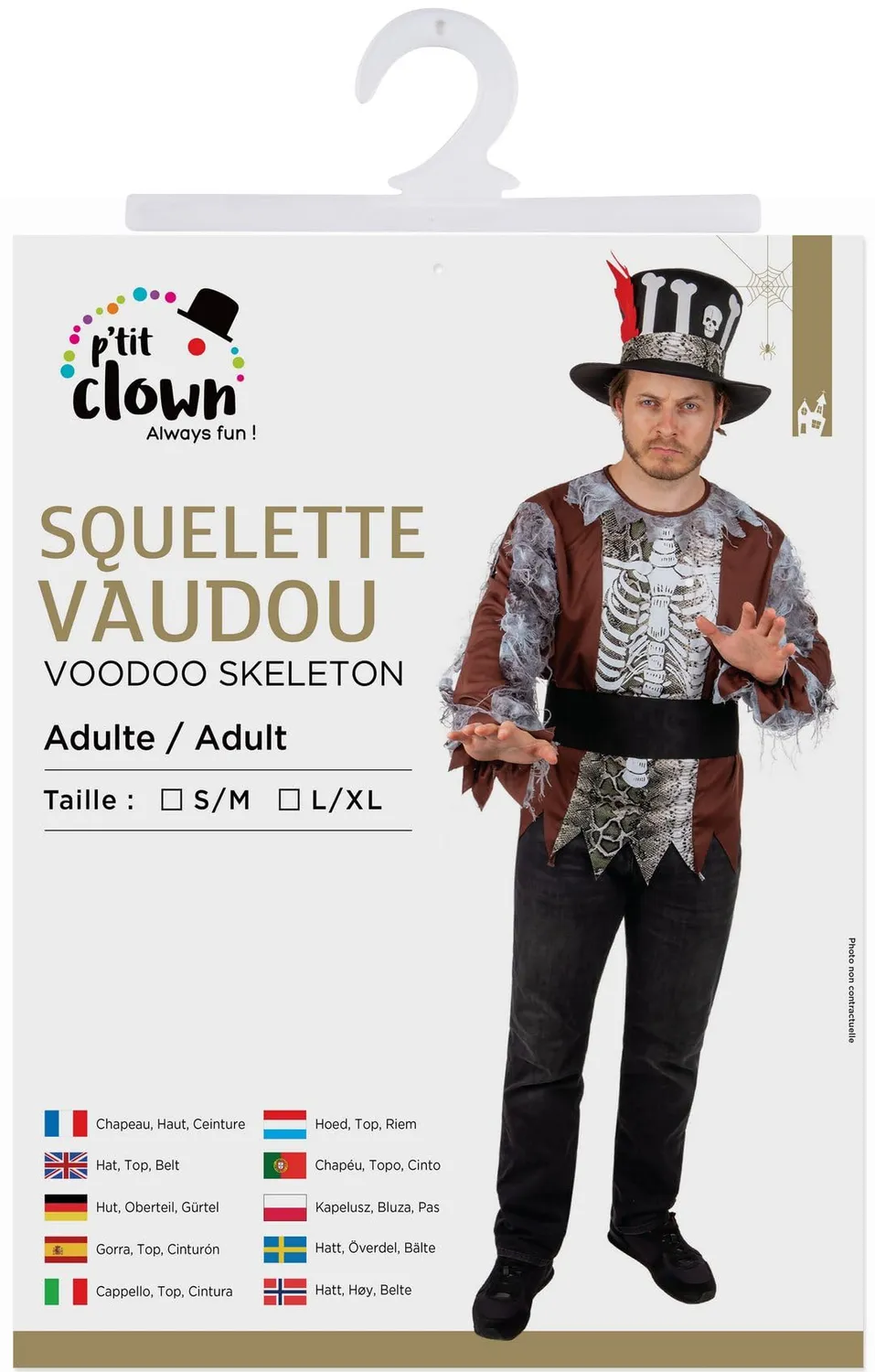 P'tit Clown Re22137 Costume Scheletro Voodoo S/M