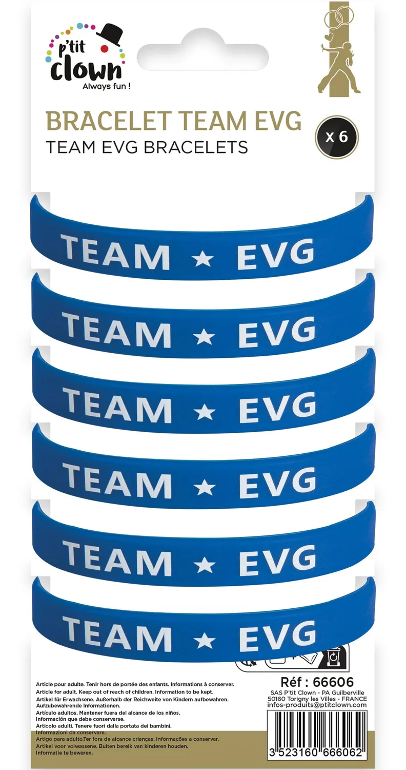 P'tit Clown Team EVG EVJF braccialetti set 6 pezzi gomma