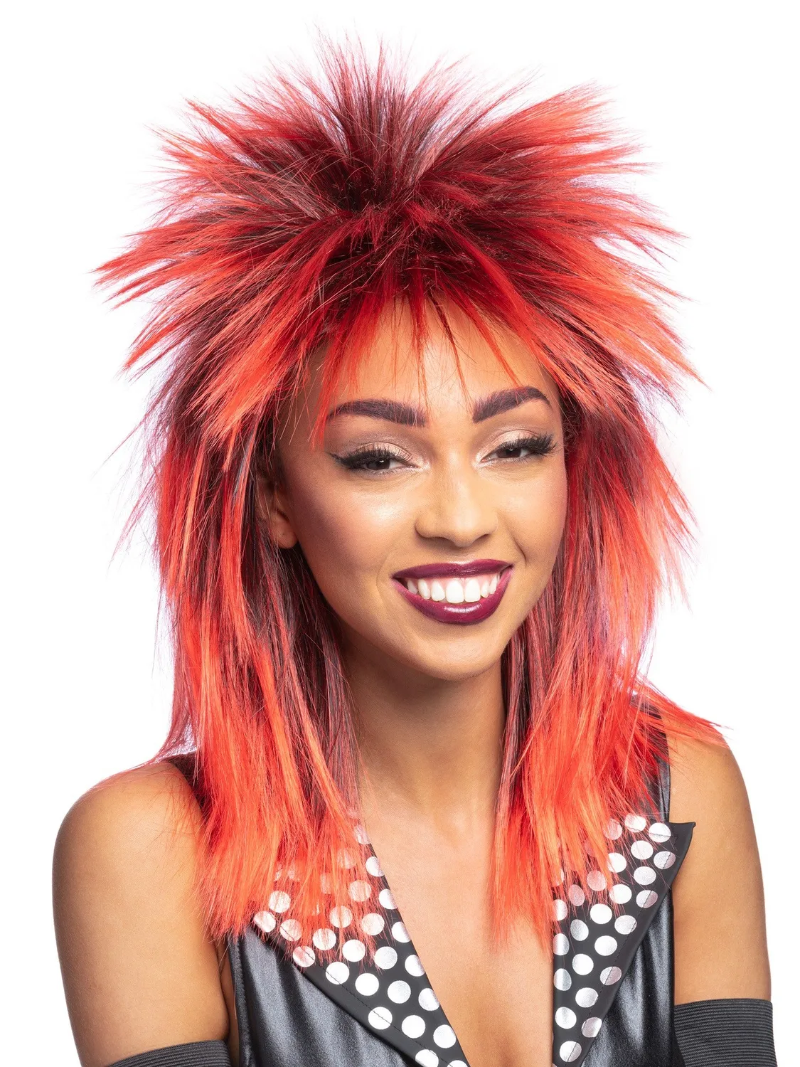 Smiffys Rock Diva parrucca nera mullet anni 80