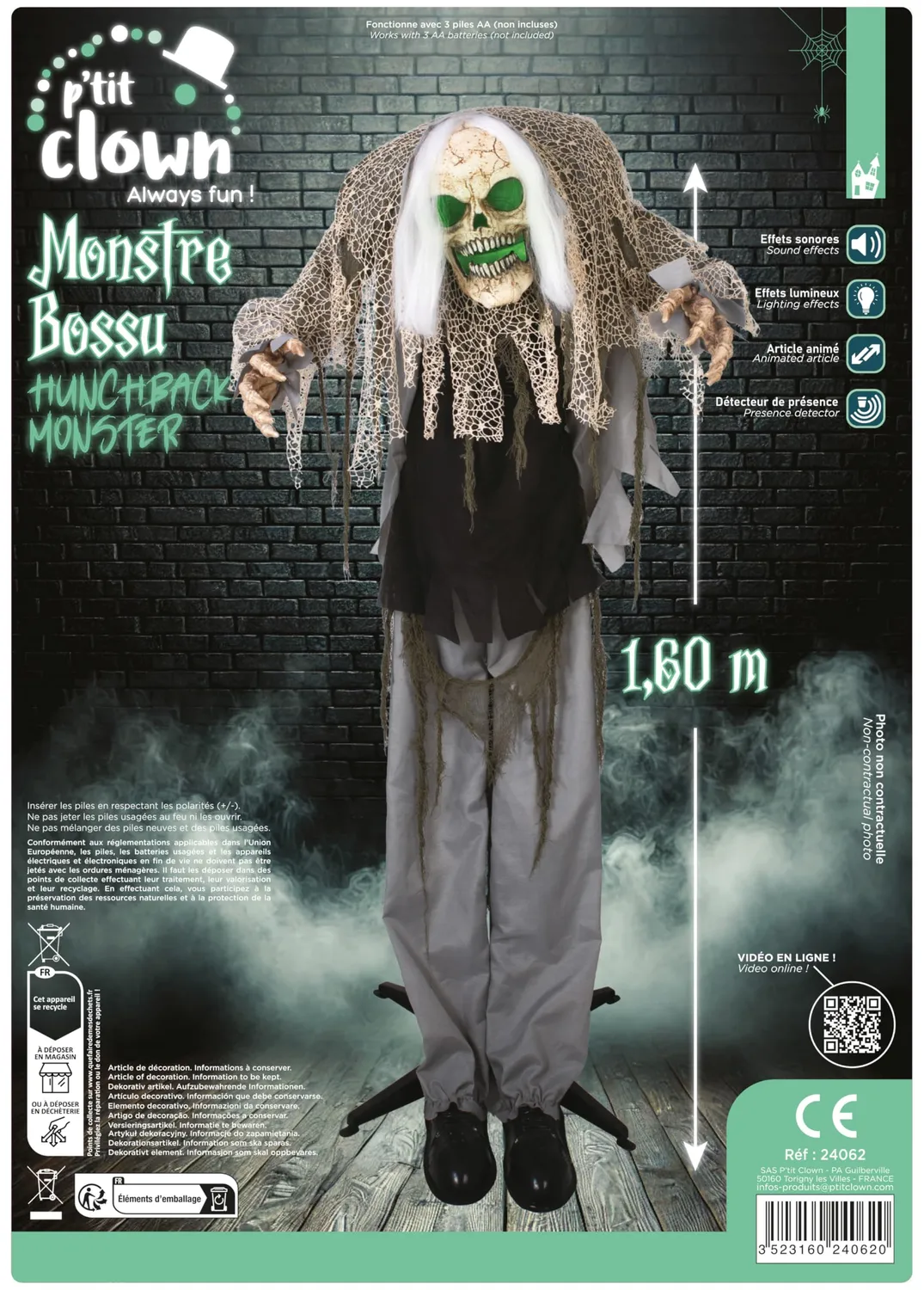 P'tit Clown 24062 Mostro Gobbo Animatronic 160 cm Sonoro