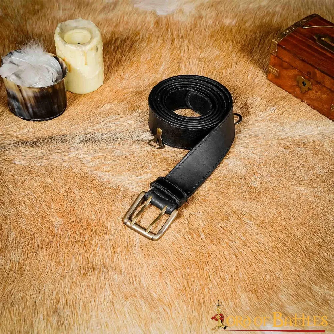 La Bottega di Merlino Cintura cuoio nera anelli ottone costume