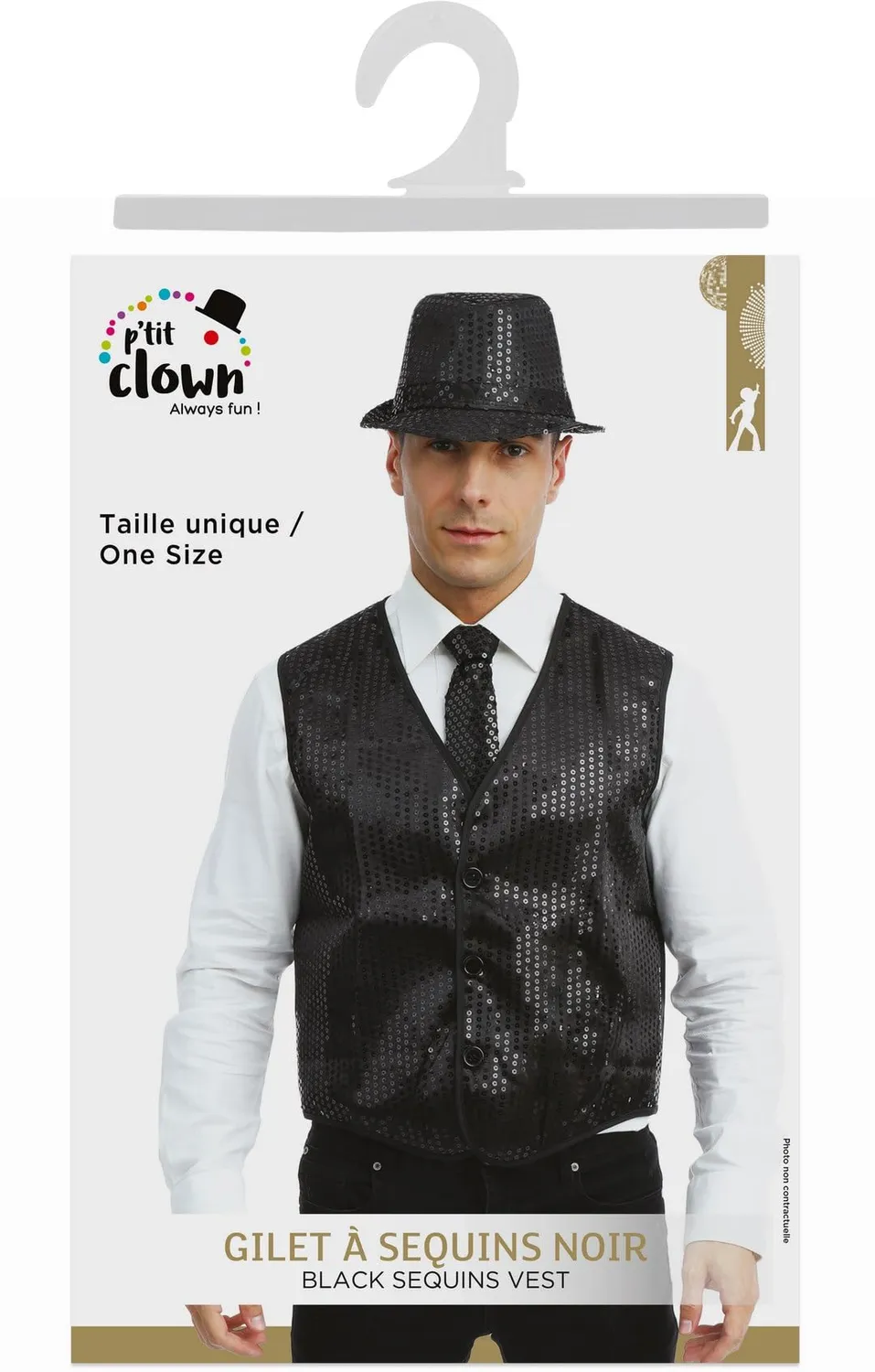 P'tit Clown Gilet Paillettes Smanicato Adulto Nero Taglia Unica