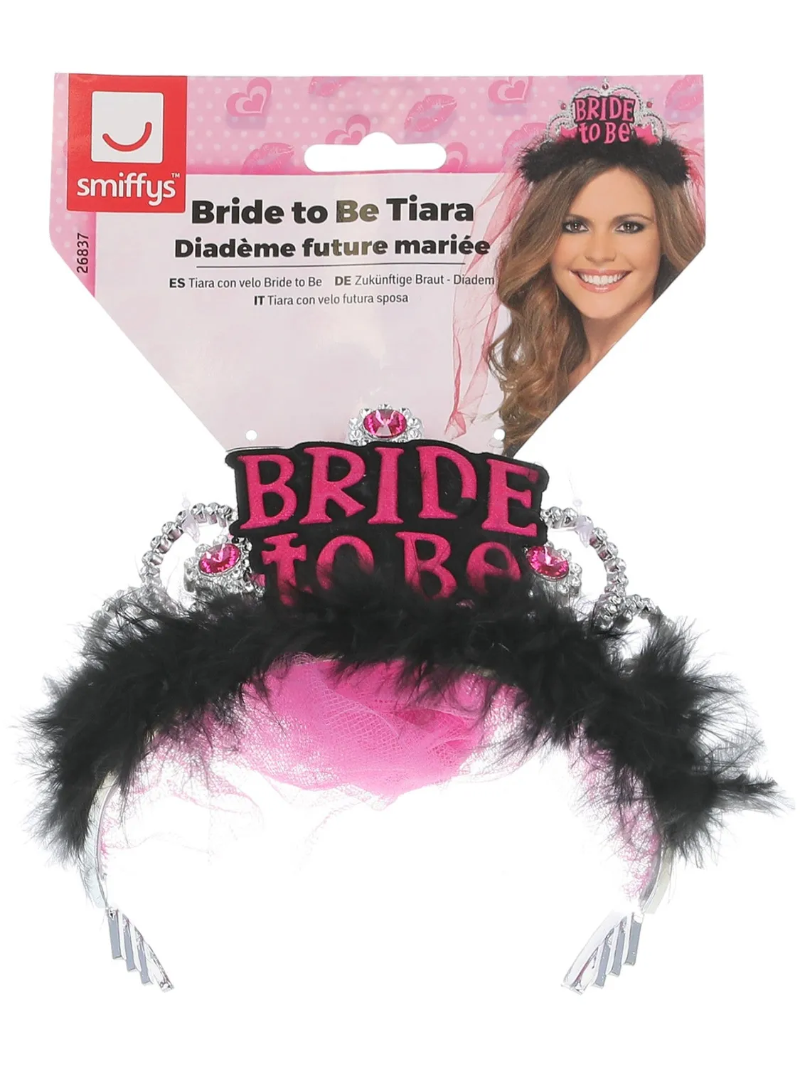 Smiffys Bride To Be tiara nera con velo addio nubilato