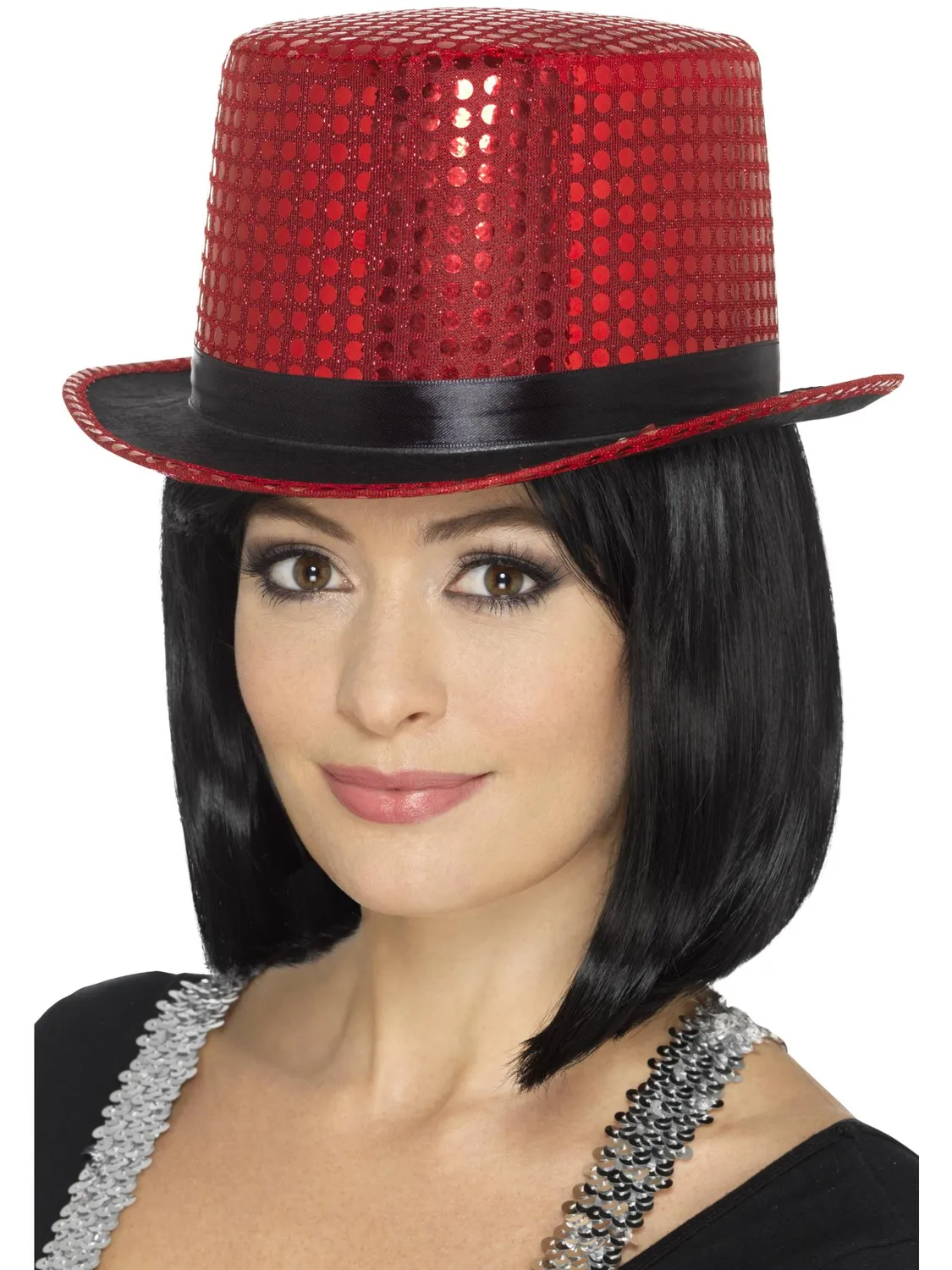 Smiffys Sequin Top Hat cappello rosso paillettes