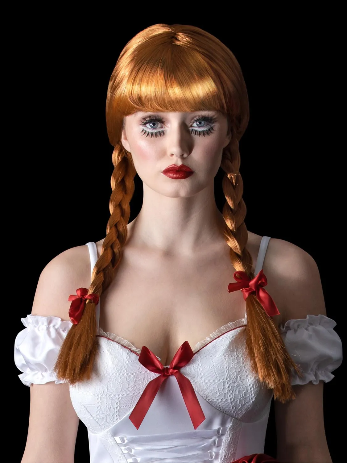 Smiffys Annabelle parrucca bambola horror trecce rosse