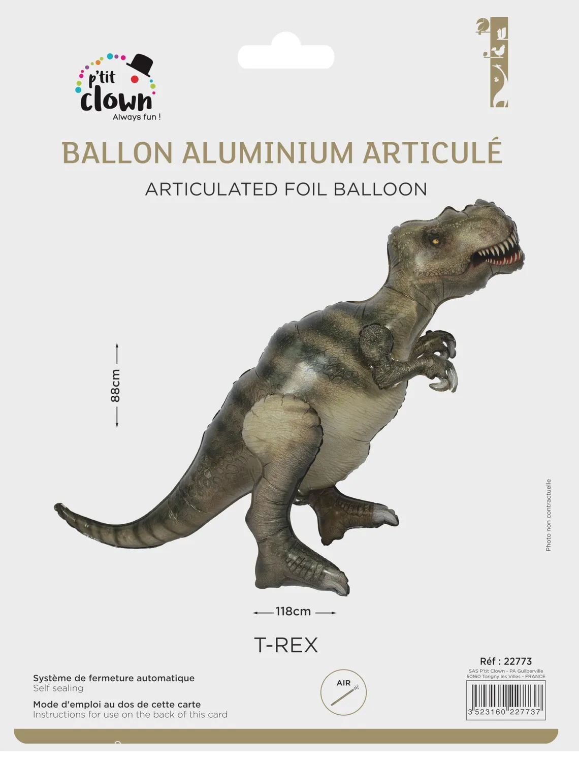 P'tit Clown Dinosauro palloncino alluminio T-Rex
