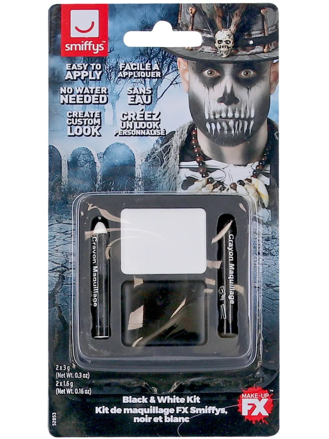 Smiffys Make-Up FX kit trucco viso bianco nero teschio