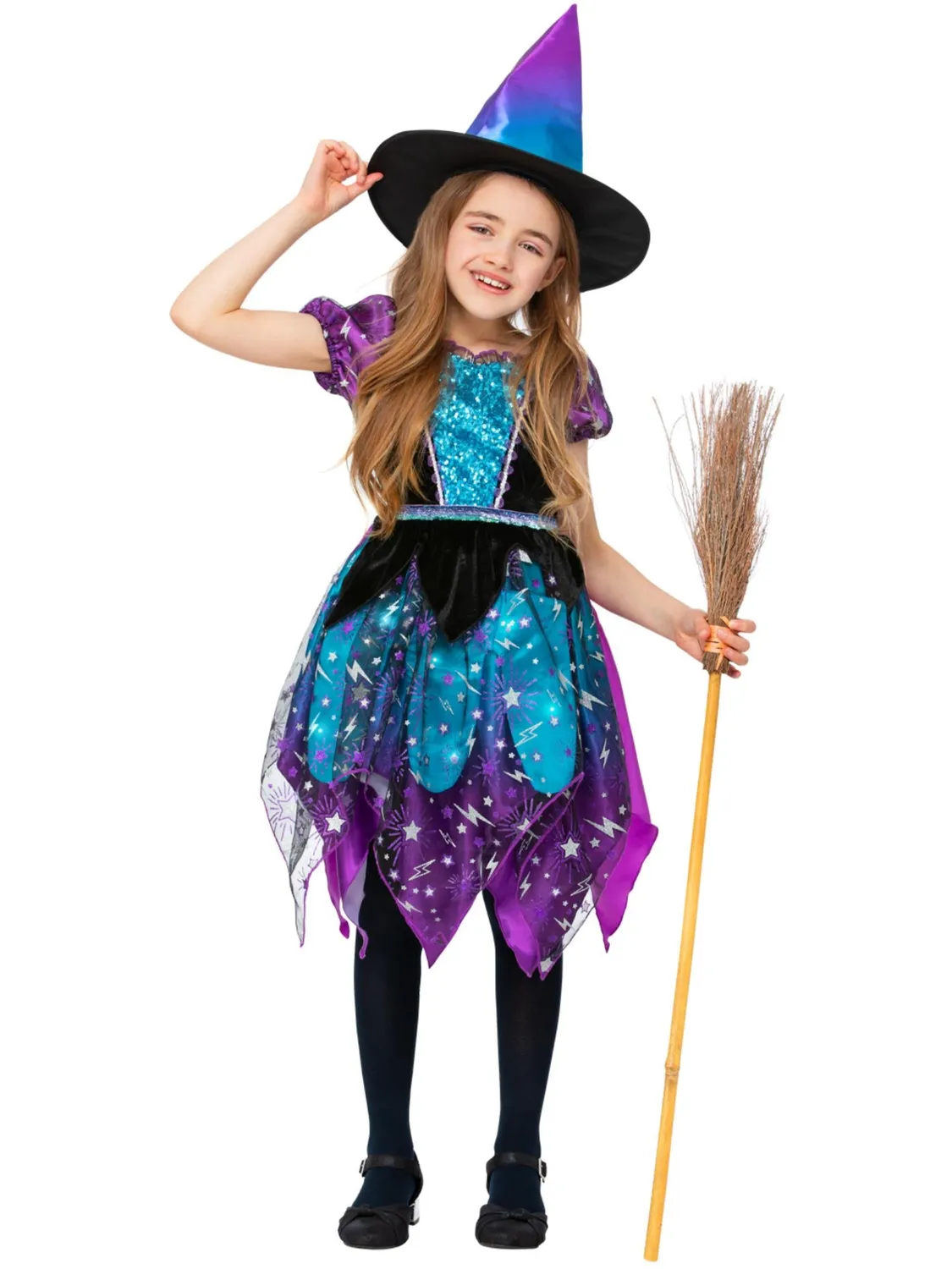 Smiffys Moon Stars costume strega bambina S viola luci
