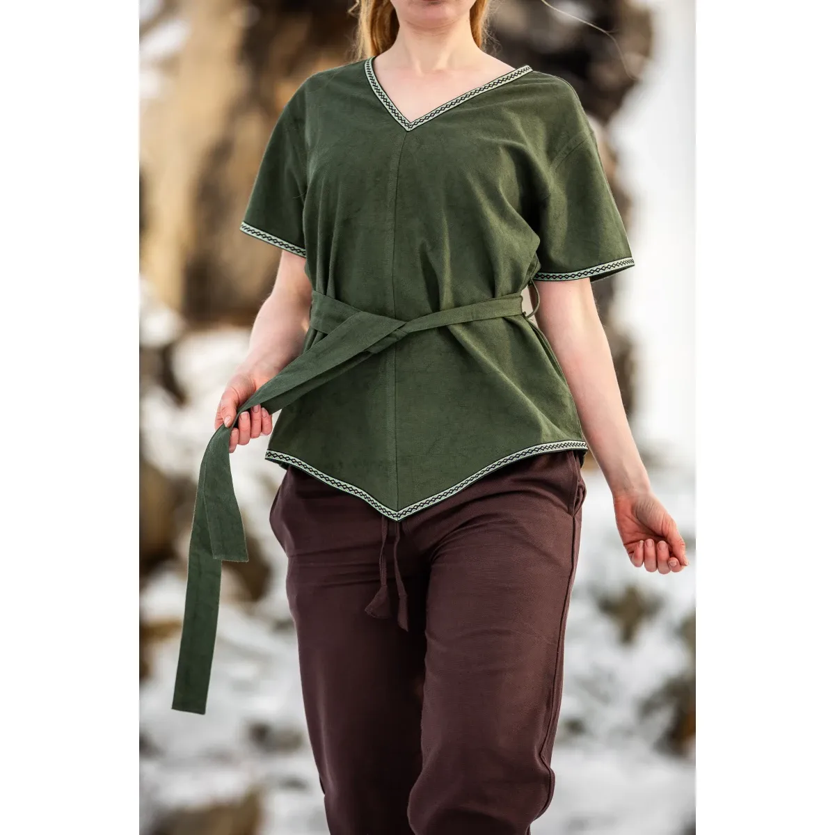 La Bottega di Merlino Matilda tunica donna verde cotone