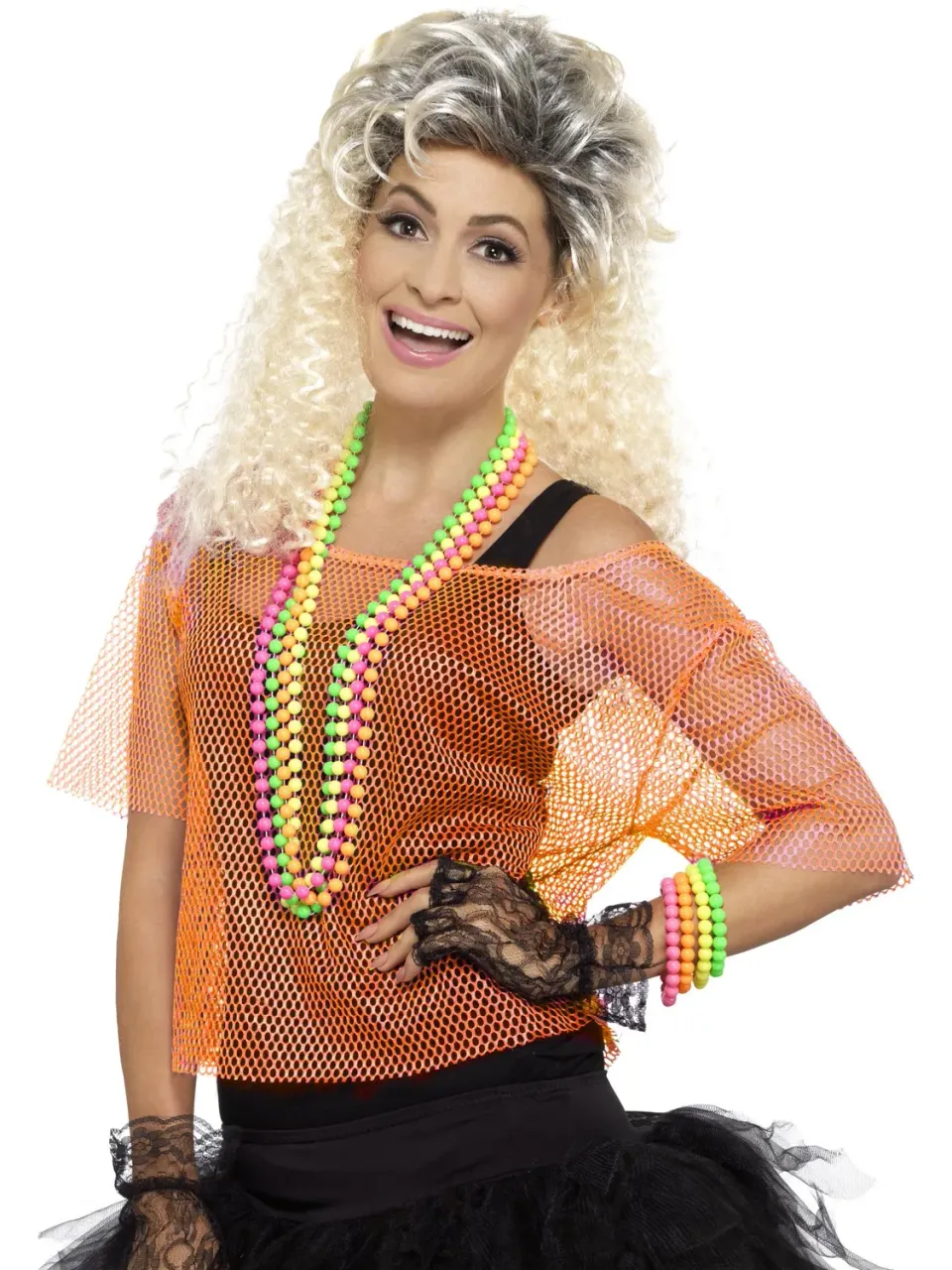 Smiffys Fishnet Top rete arancione neon 8-14