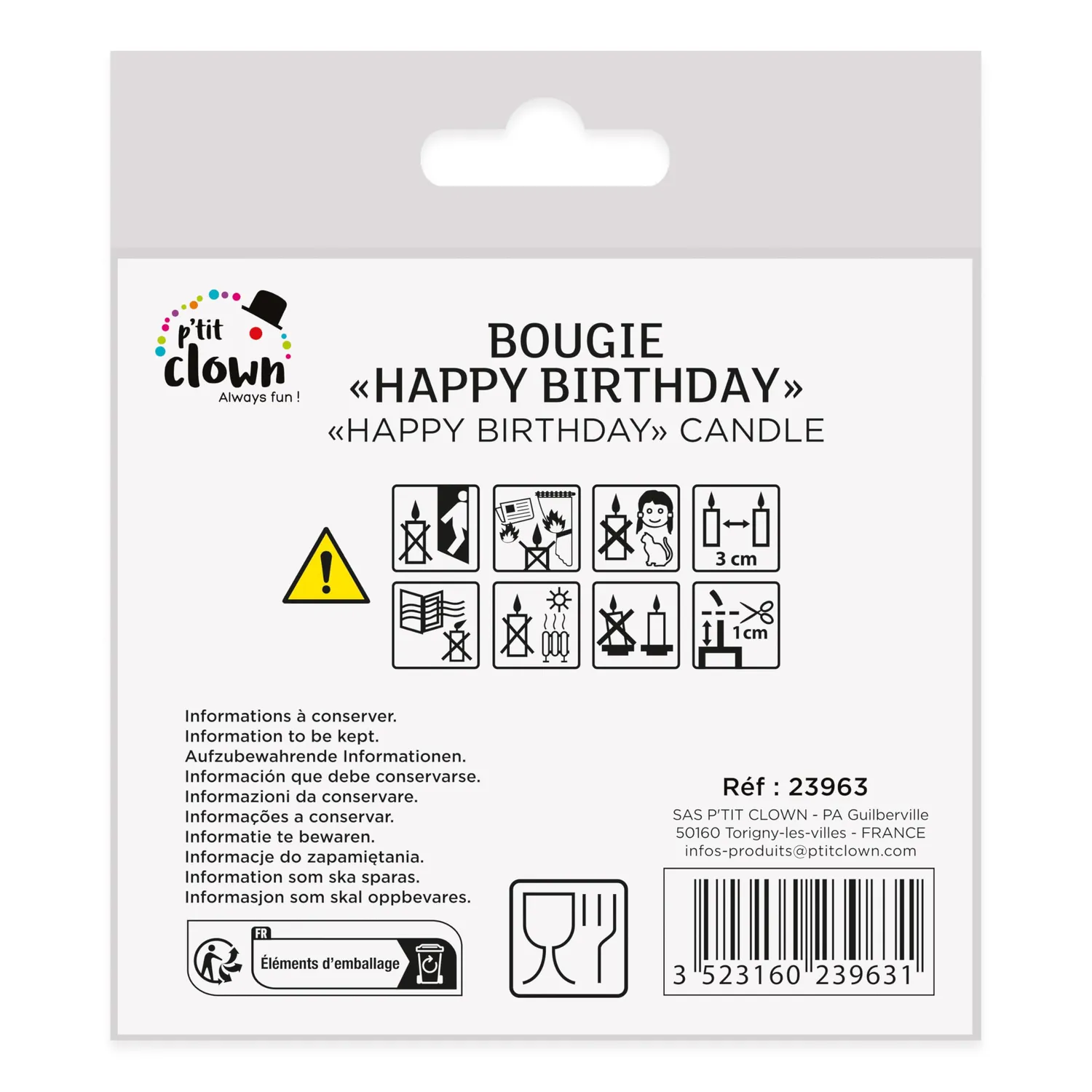 P'tit Clown 23963 candela Happy Birthday multicolore