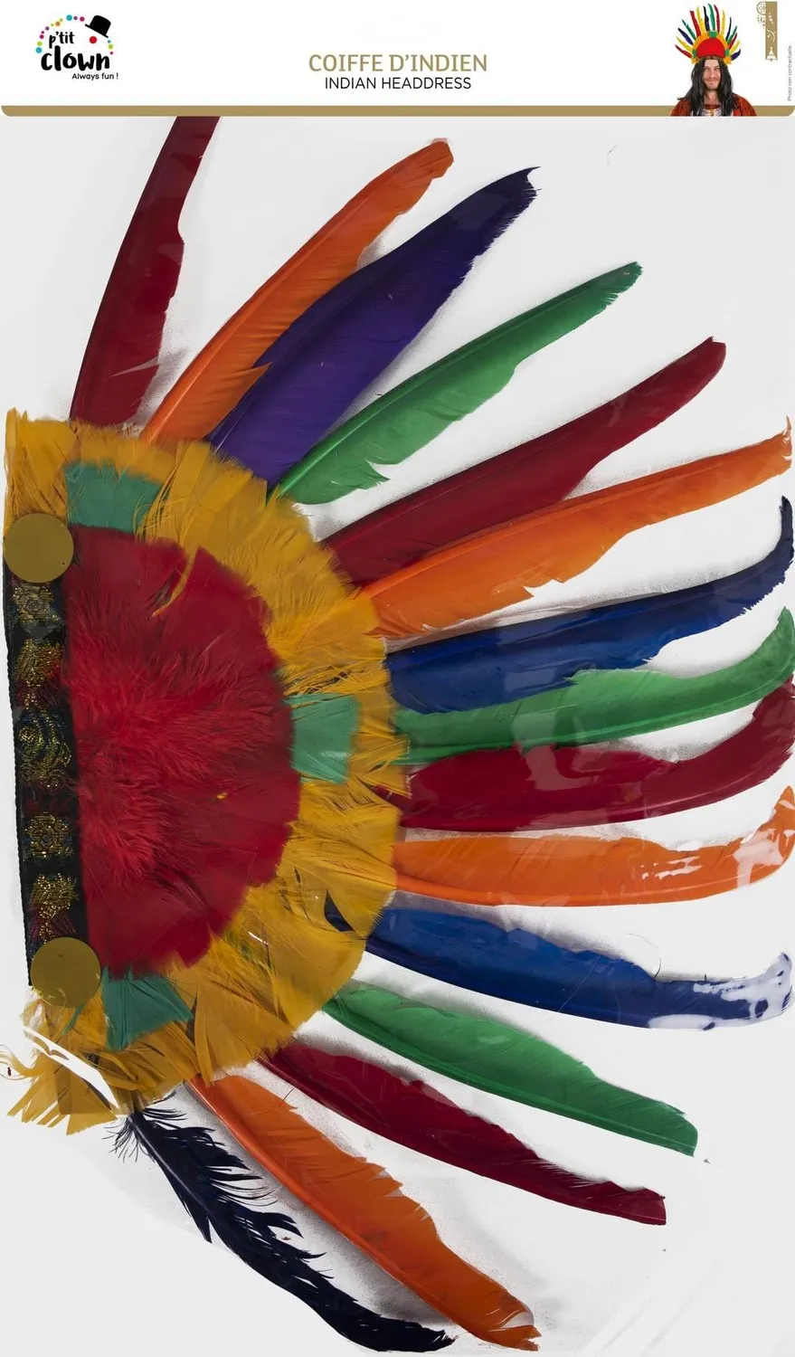 P'tit Clown 18670 Copricapo Indiano 14 Piume Multicolore