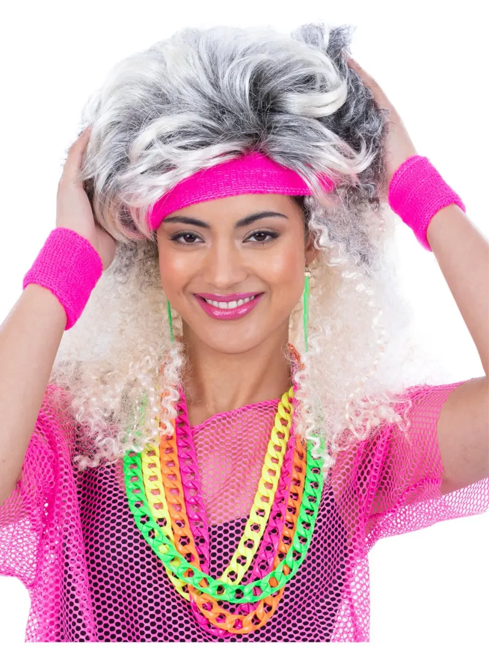 Smiffys 80s fasce sudore rosa neon 3 pezzi