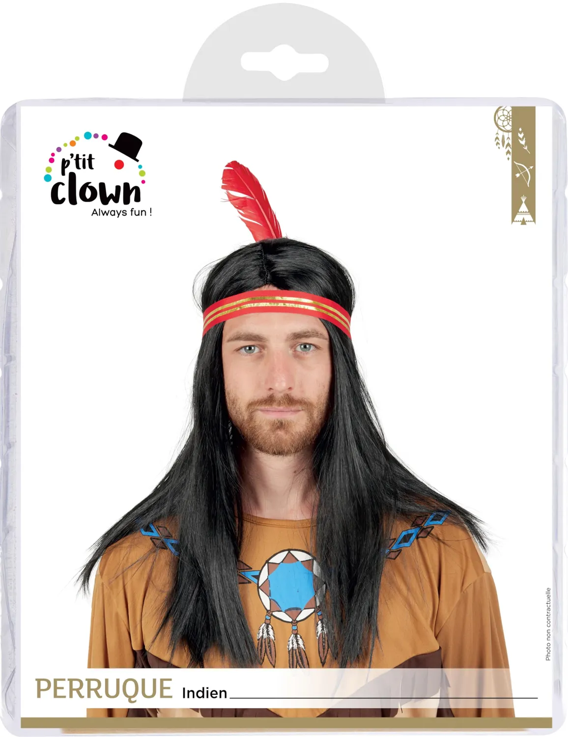 P'tit Clown Indiana parrucca carnevale nera trecce