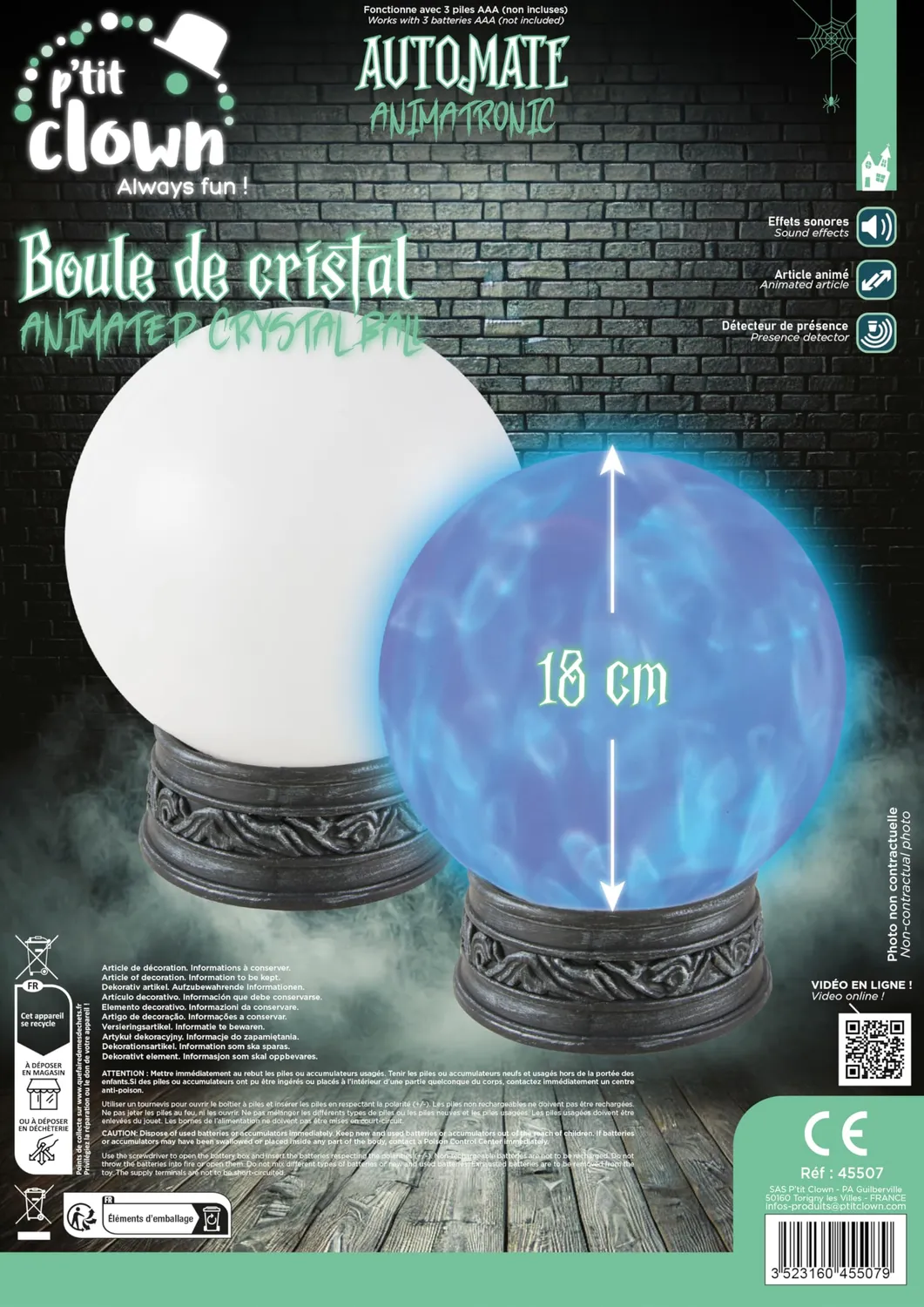 P'tit Clown Sfera di Cristallo decorazione sonora luminosa 18 cm