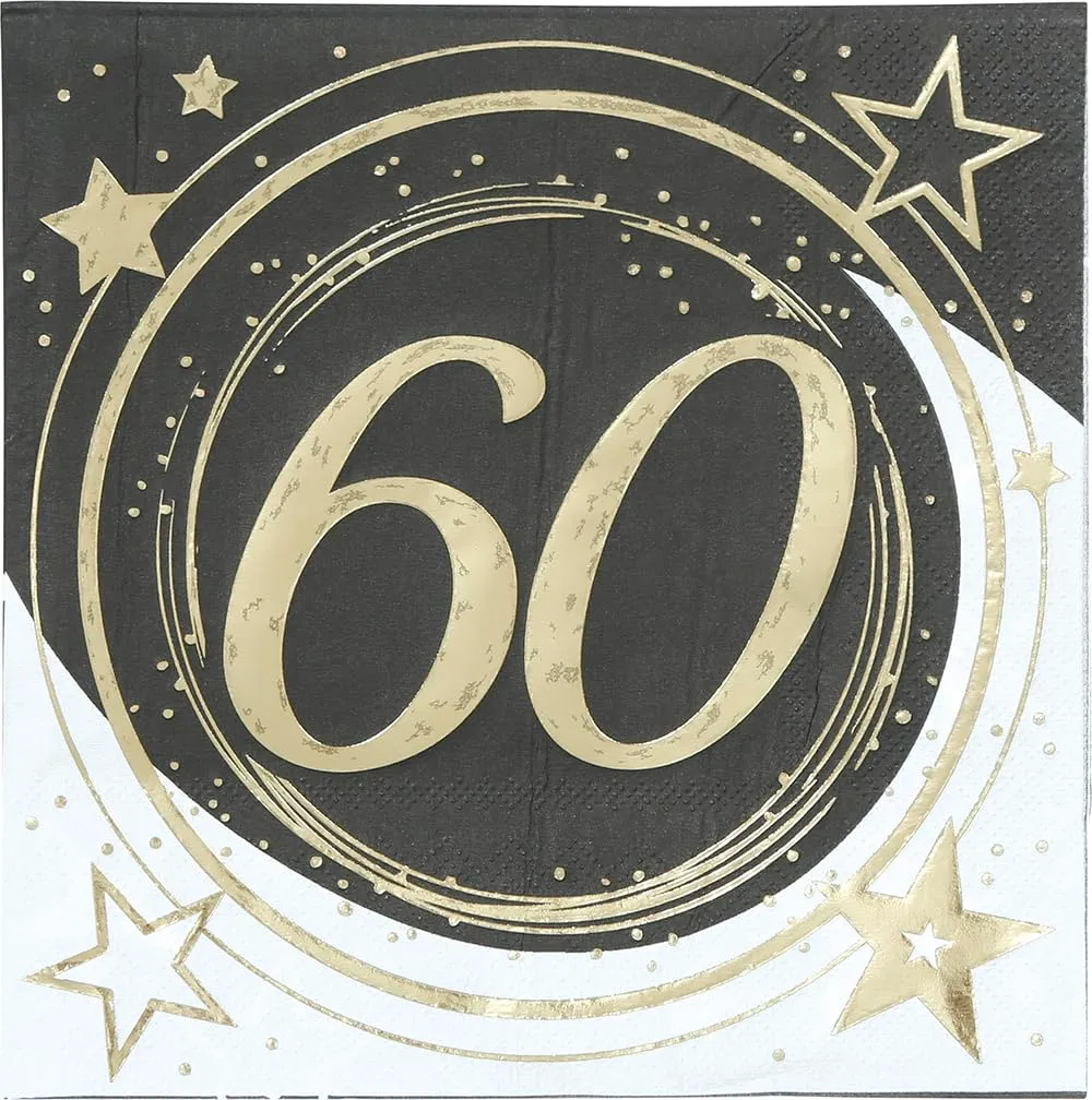 Fiestas Guirca 60 Anni tovaglioli oro nero 12 pezzi