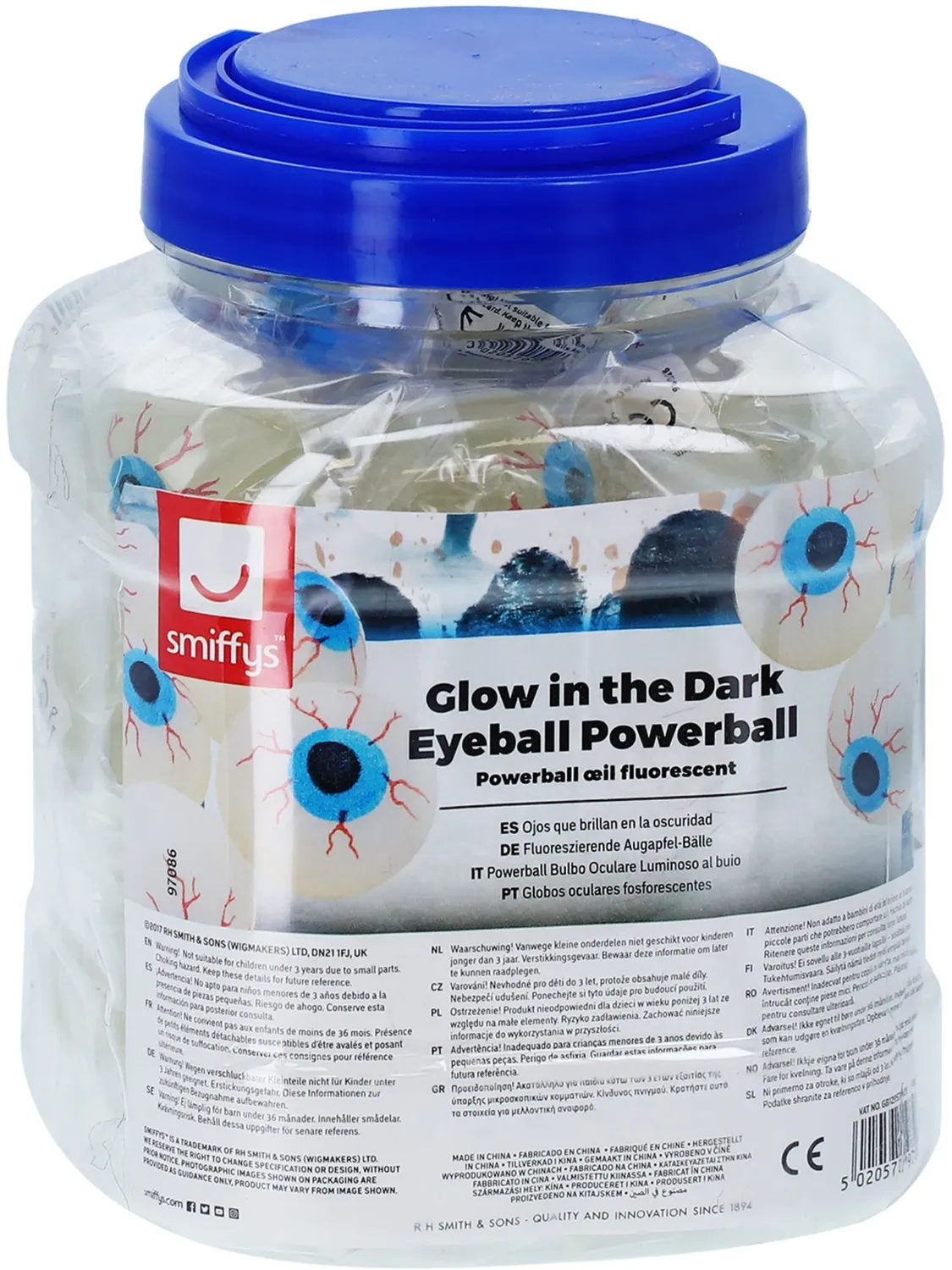 Smiffys Glow in the Dark Eyeball Powerball pallina occhio x48