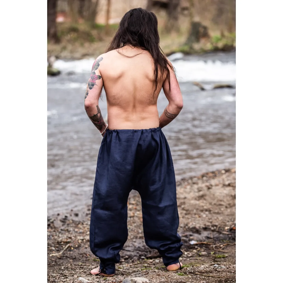 La Bottega di Merlino Wodan pantaloni lino blu scuro