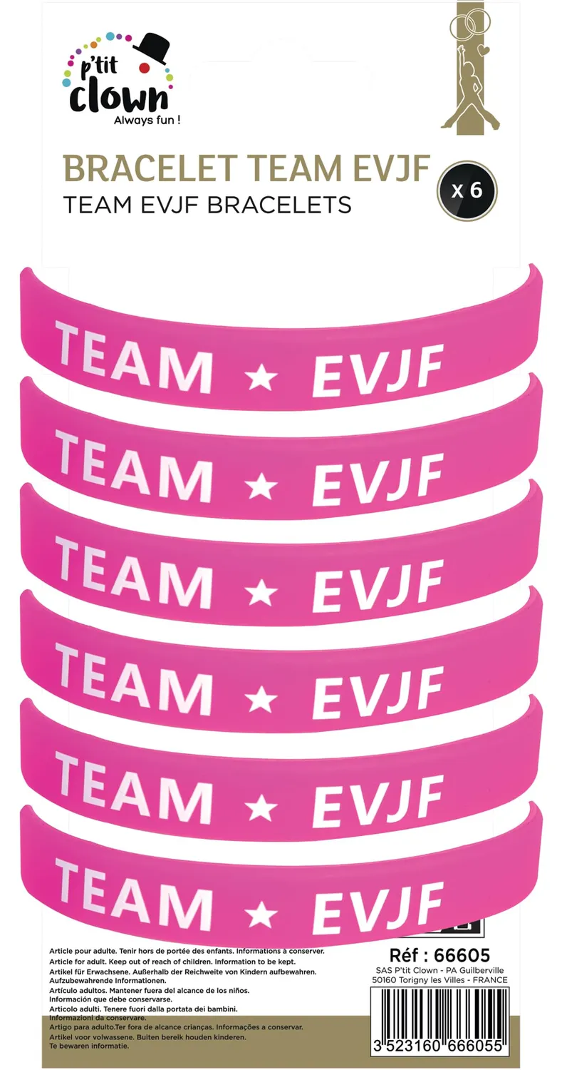 P'tit Clown RE66605 Braccialetti Team EVJF Rosa Set 6 Plastica