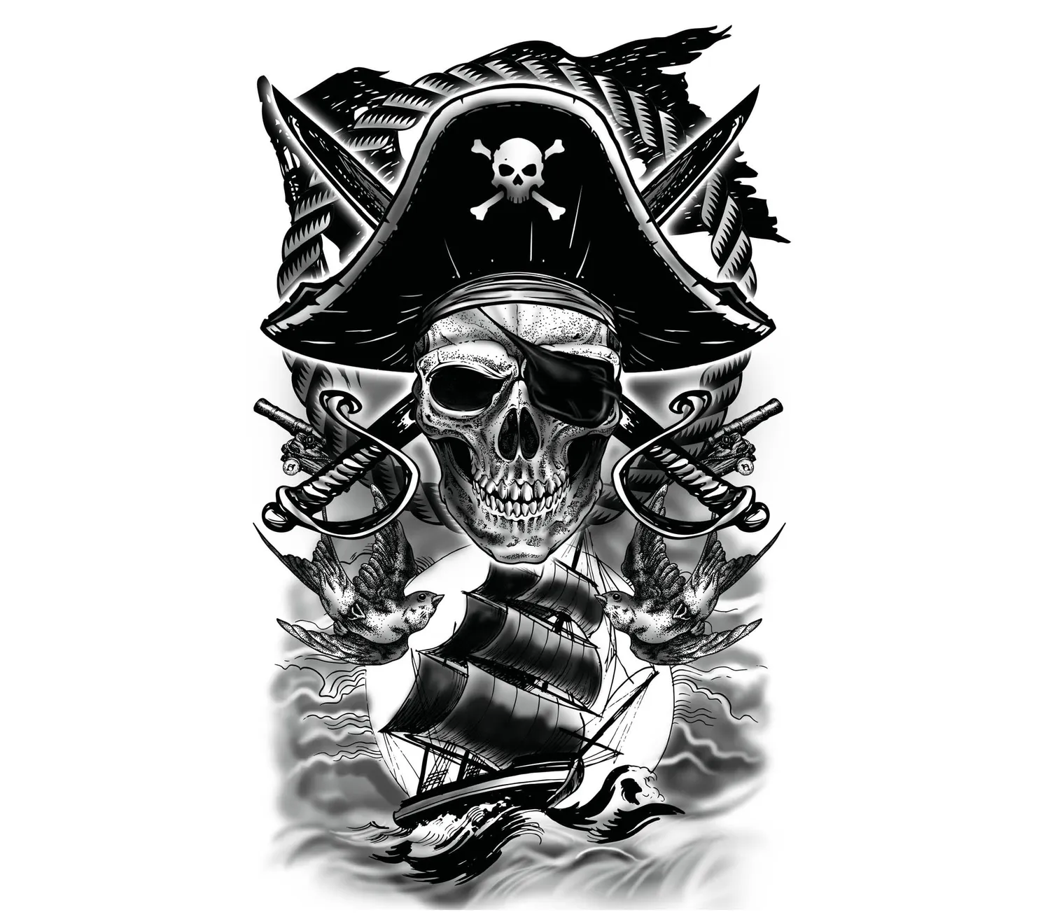 Guirca Tatuaggio Pirata Nero Foglio Trucco Adulti Unisex
