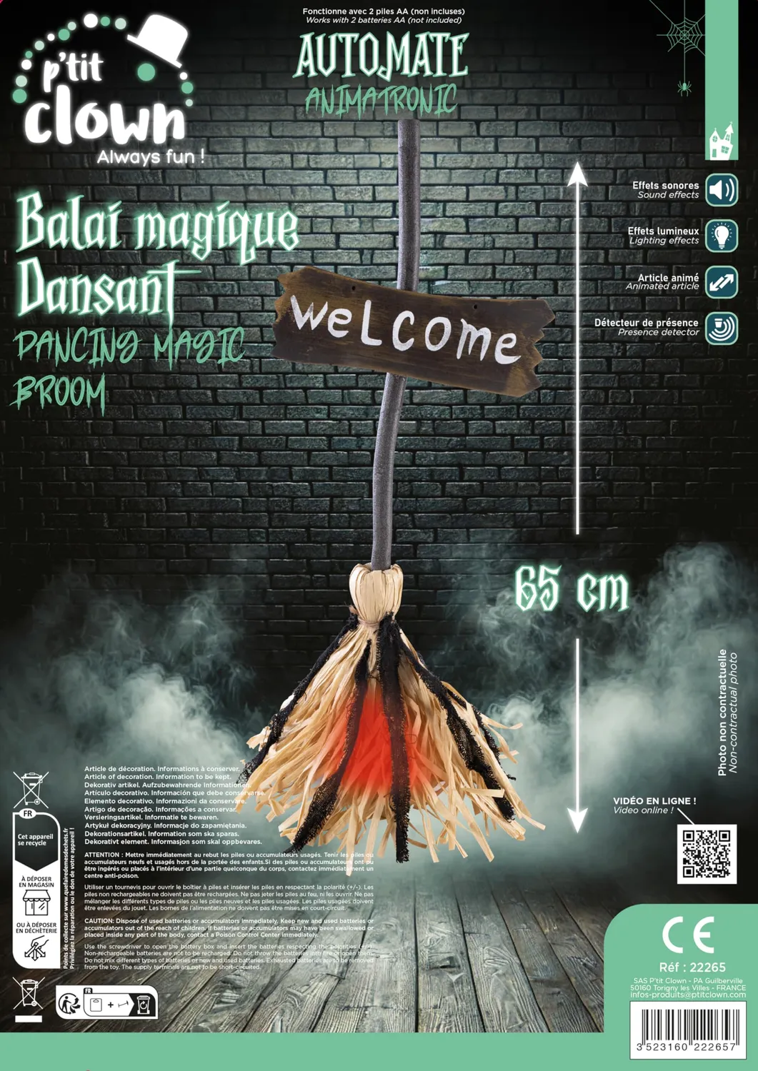 P'tit Clown 22265 scopa magica decorazione animata 65 cm