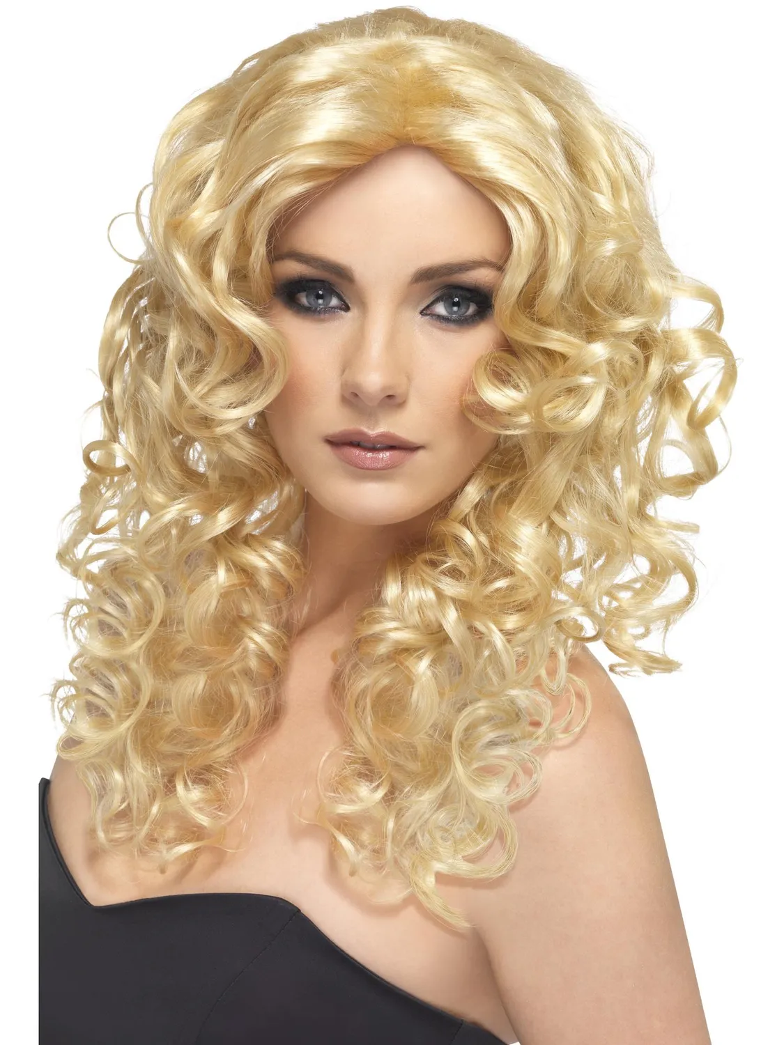 Smiffys Glamour Wig parrucca riccia castana lunga donna