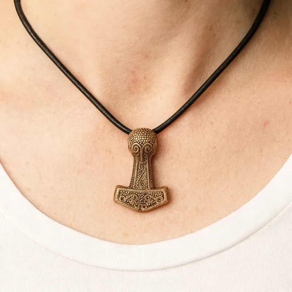 La Bottega di Merlino Mjolnir collana pendente bronzo cordino pelle