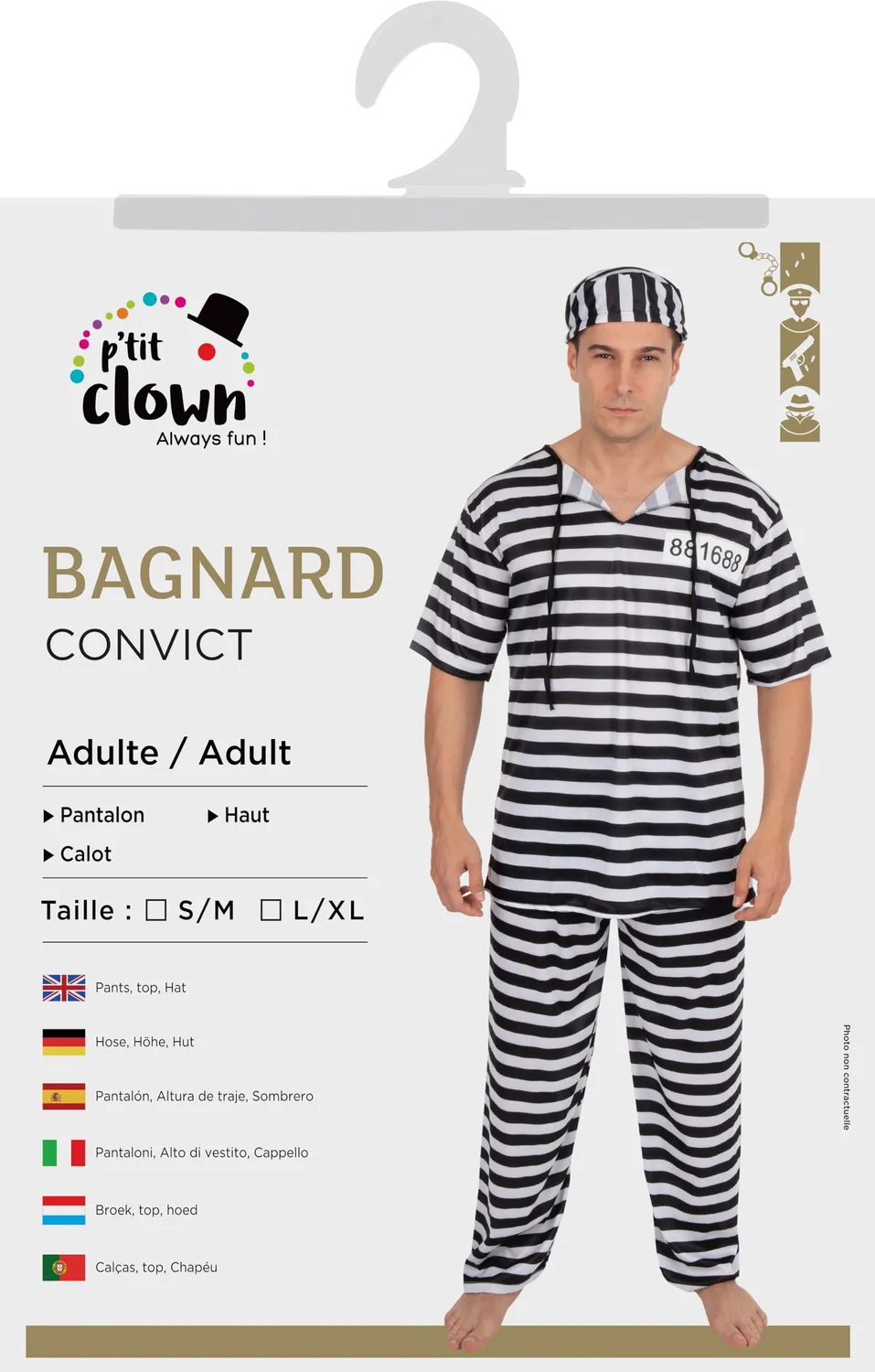 P'tit Clown Costume Prigioniero Adulto L-XL Strisce
