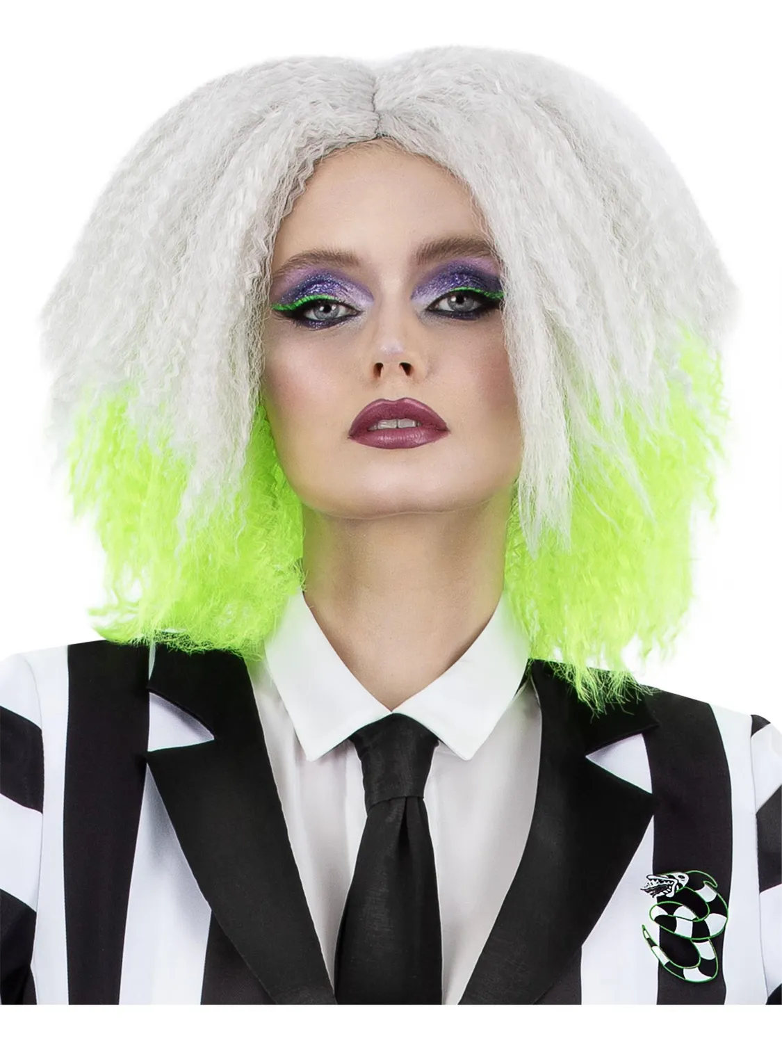Smiffys Beetlejuice parrucca donna bianca verde fluo