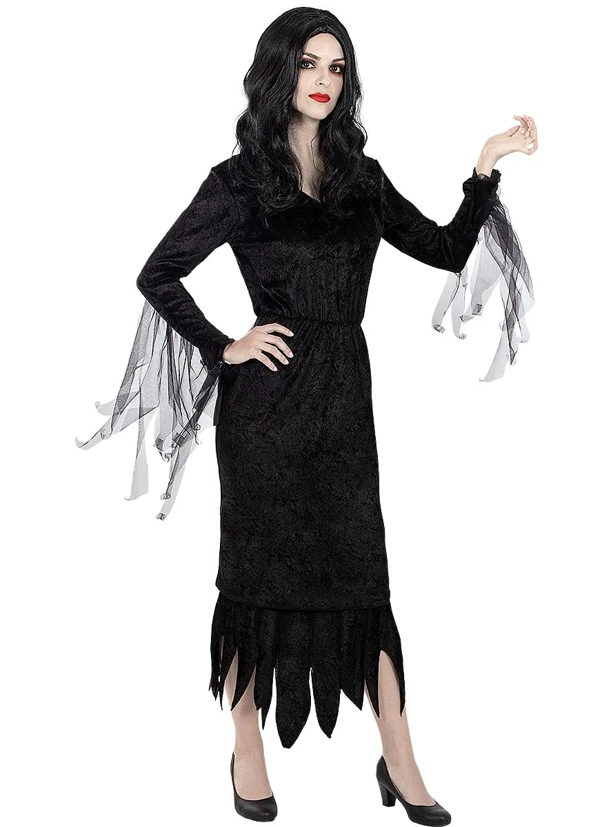 Funidelia Morticia Addams parrucca donna nera liscia