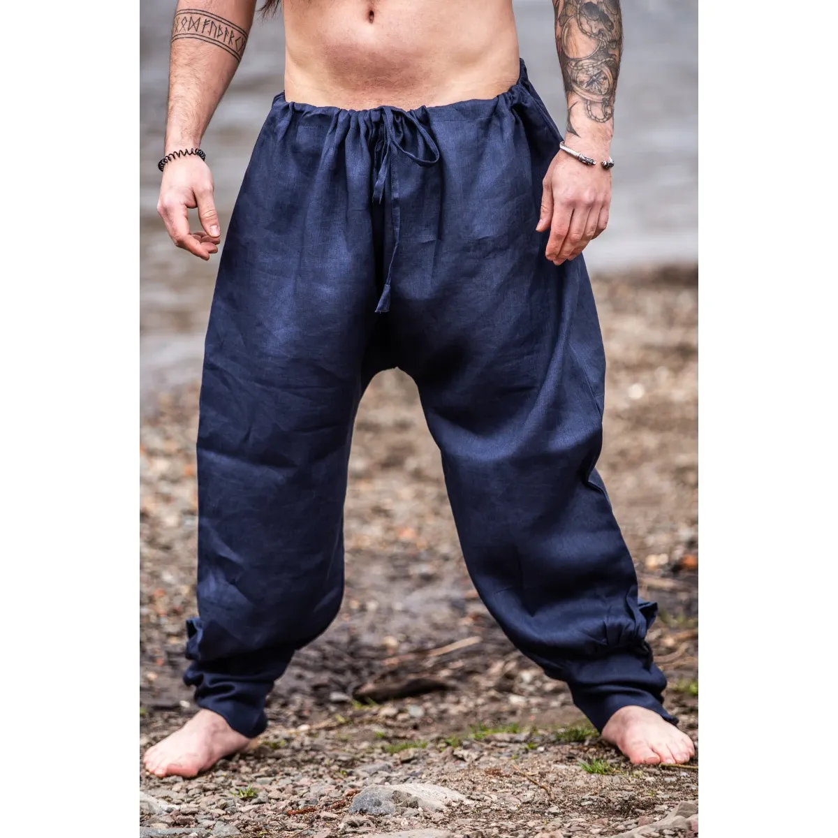 La Bottega di Merlino Wodan pantaloni lino blu scuro