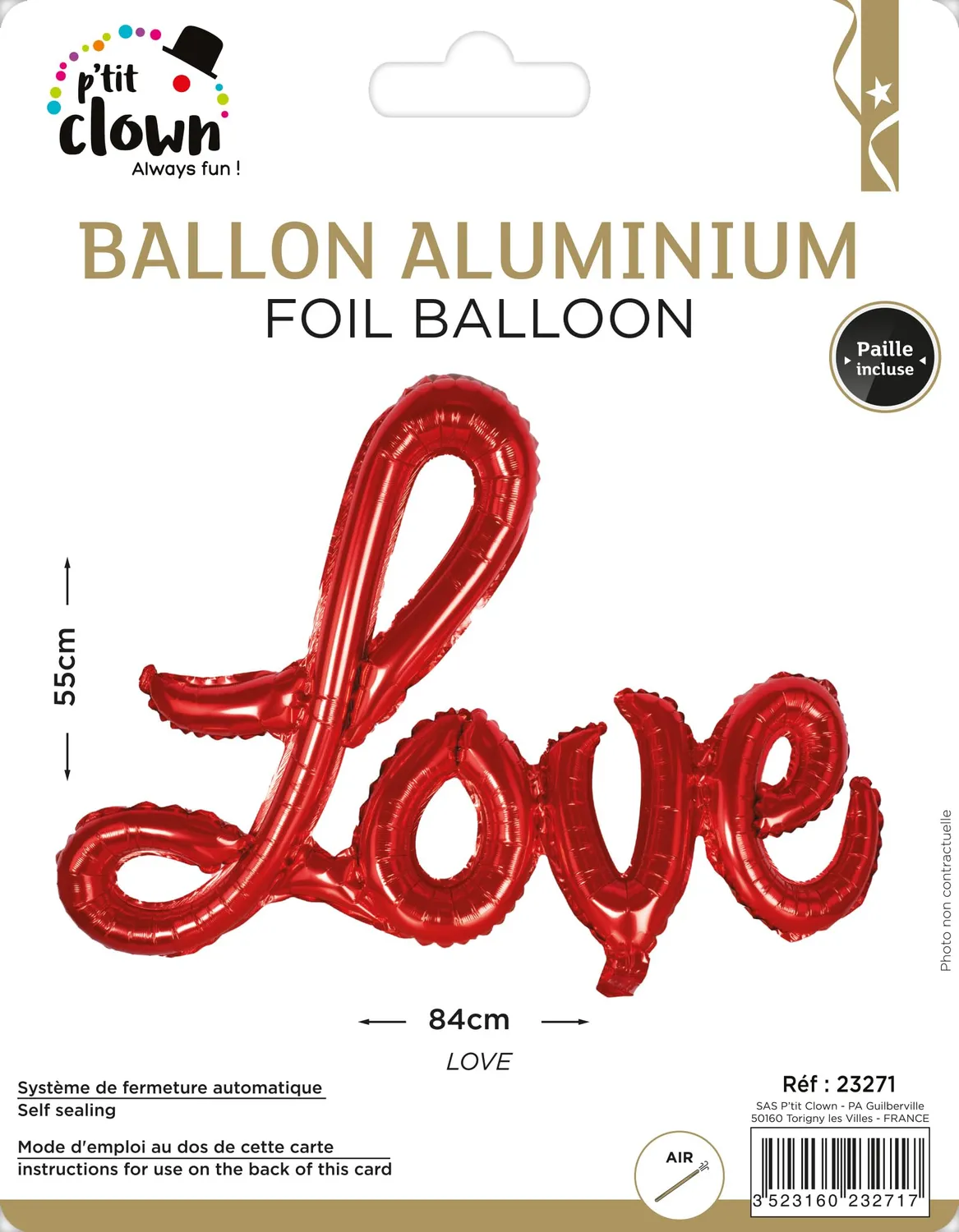 P'tit Clown Love palloncino alluminio rosso San Valentino
