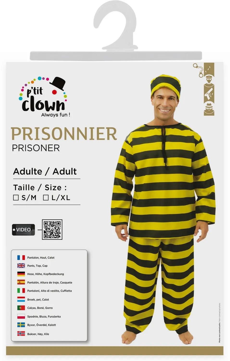 P'tit Clown Prigioniero costume adulto L-XL giallo nero