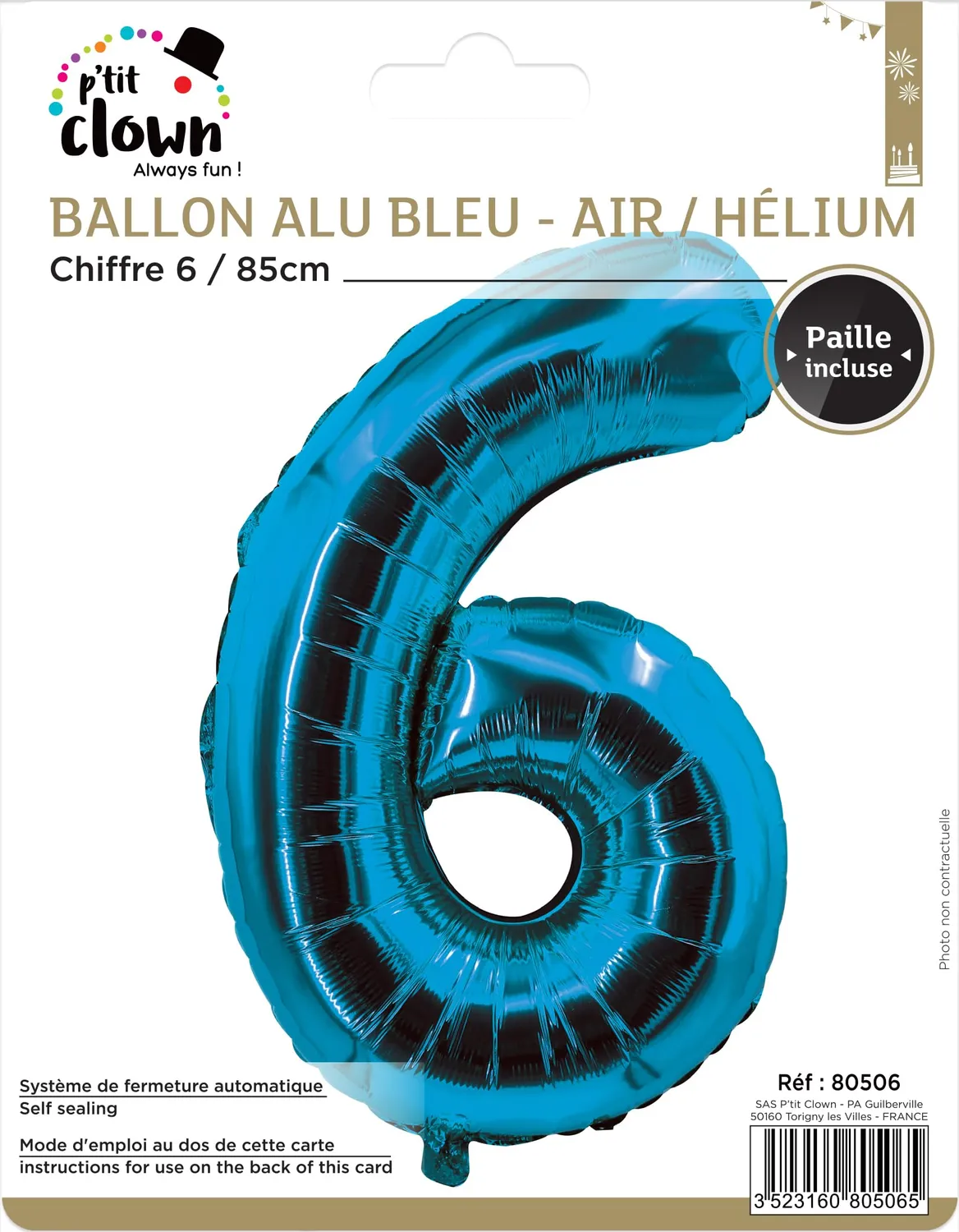 P'tit Clown re80506 palloncino numero 6 blu 85 cm
