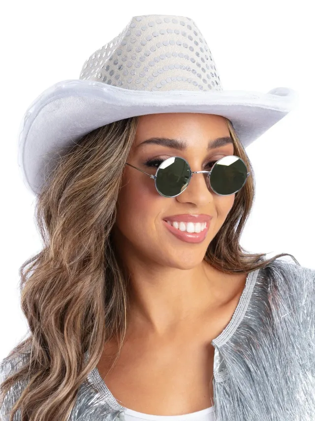 Smiffys cappello cowboy LED paillettes argento unisex