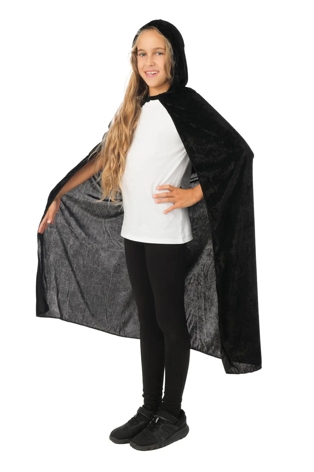 P'tit Clown Mantello Velluto Cappuccio Nero Bambino 100 Cm