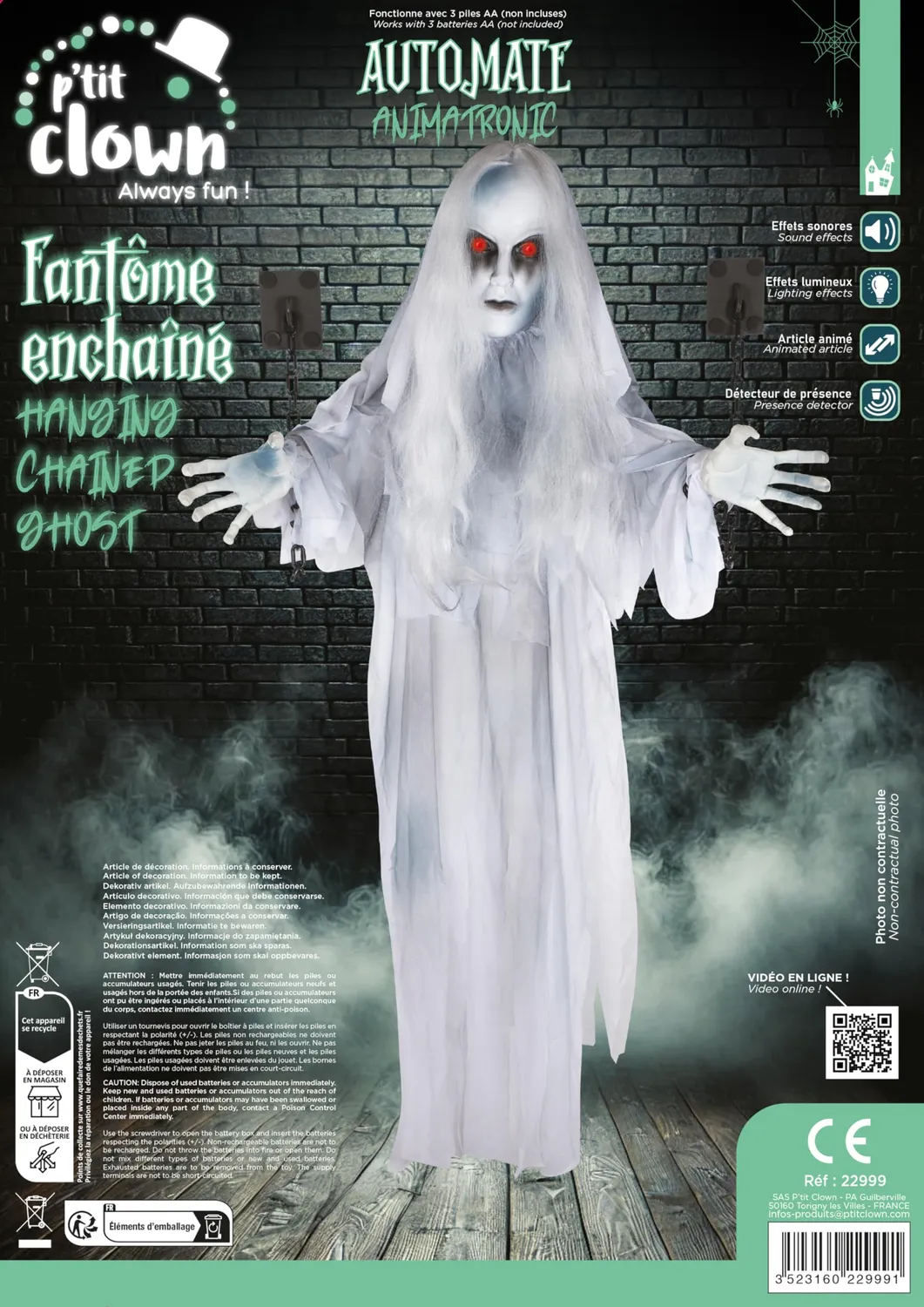 P'tit Clown fantasma incatenato decorazione Halloween 130 cm