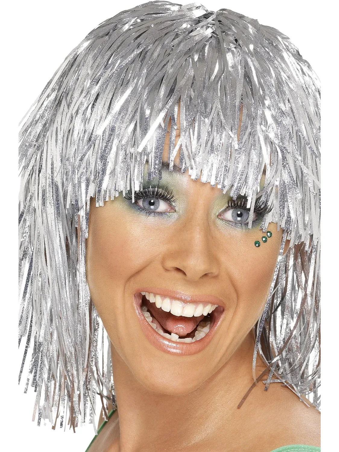 Smiffys Cyber Tinsel Wig parrucca argento caschetto adulto
